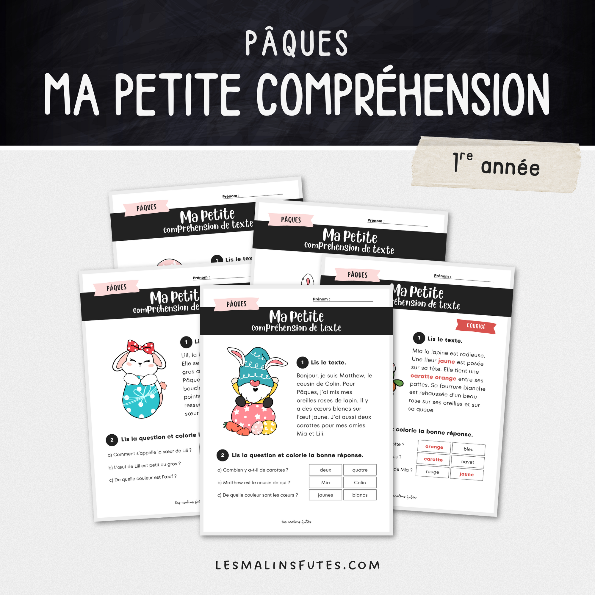 Je lis et je comprends Pâques pour la 1re année. Les Malins Futés