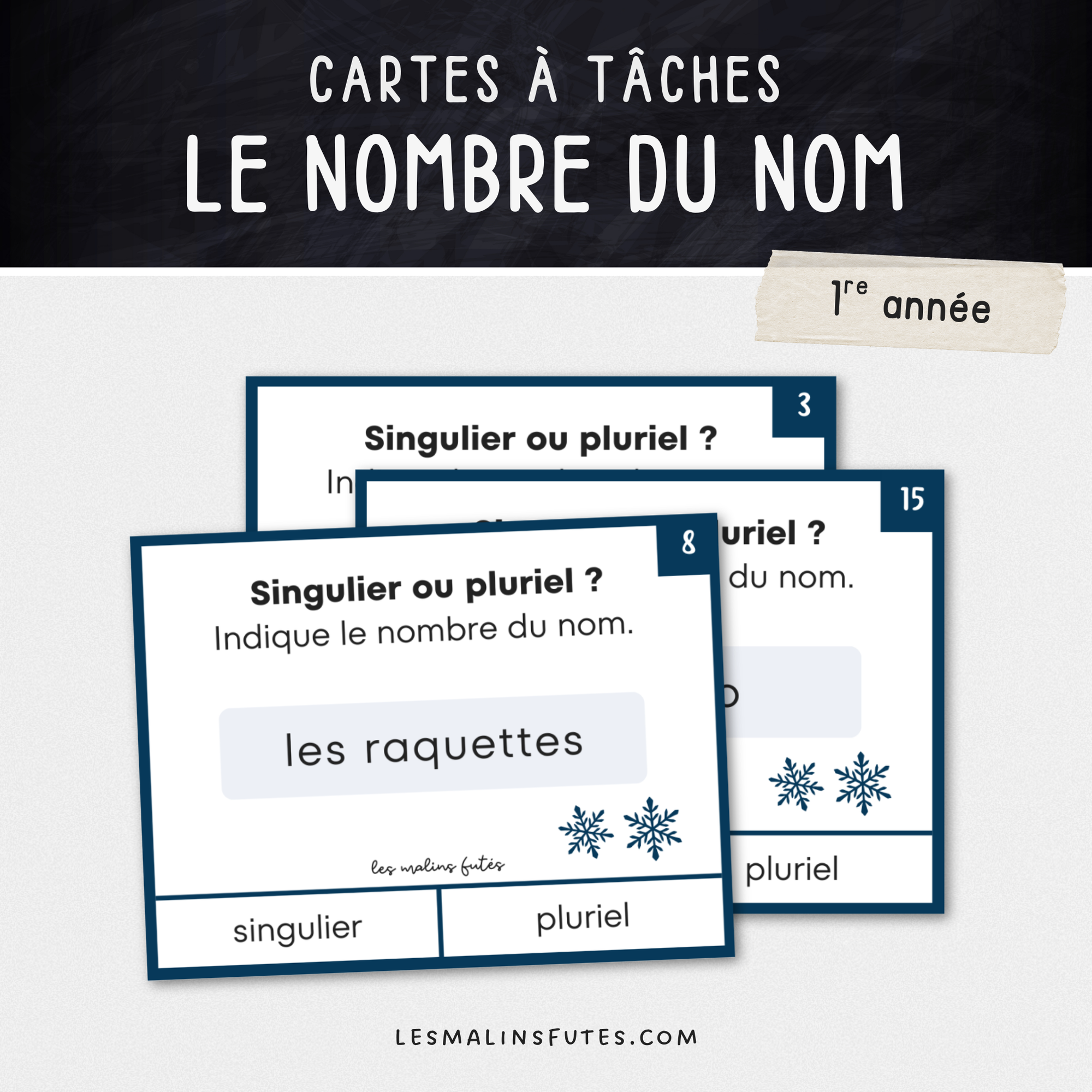 Cartes à tâches sur le nombre du nom pour la 1re année. Les Malins Futés