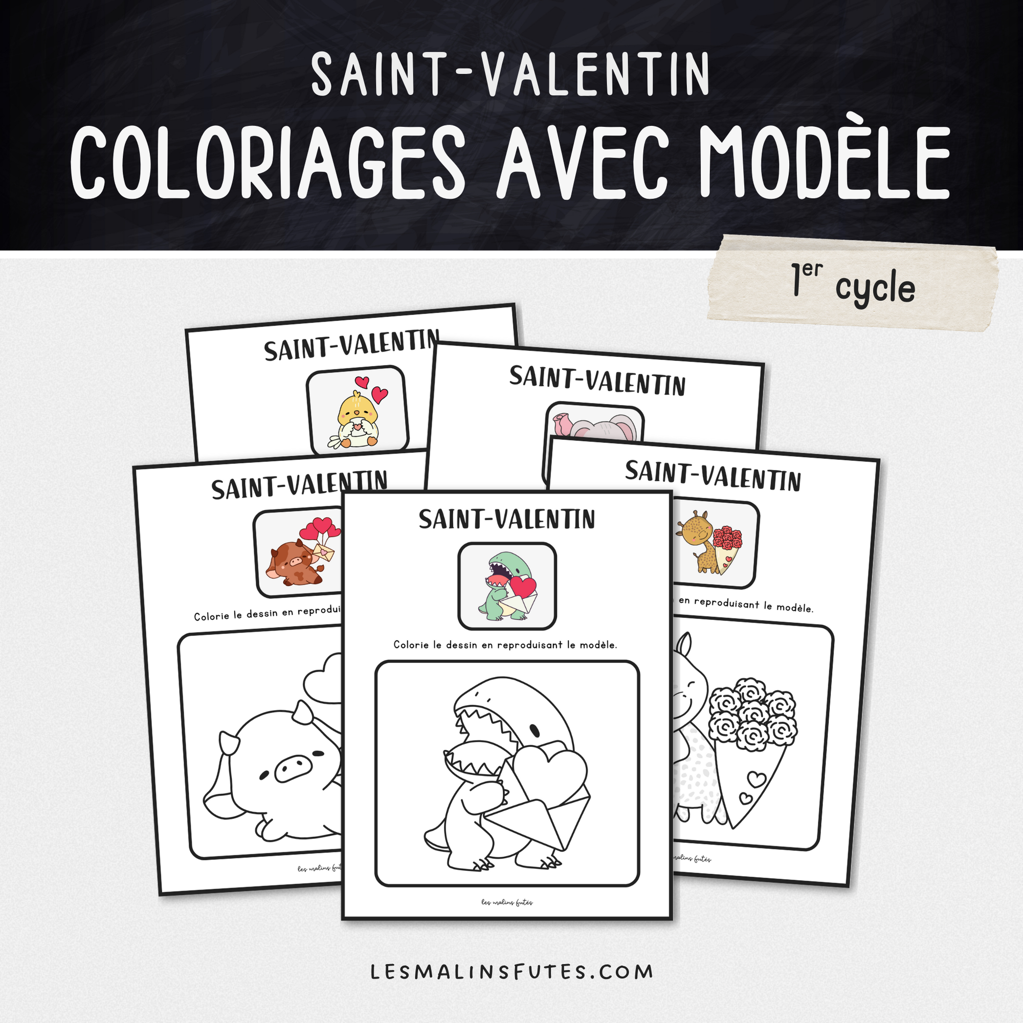 10 coloriages avec modèle pour le 1er cycle à l'occasion de la Saint-Valentin. Les Malins Futés