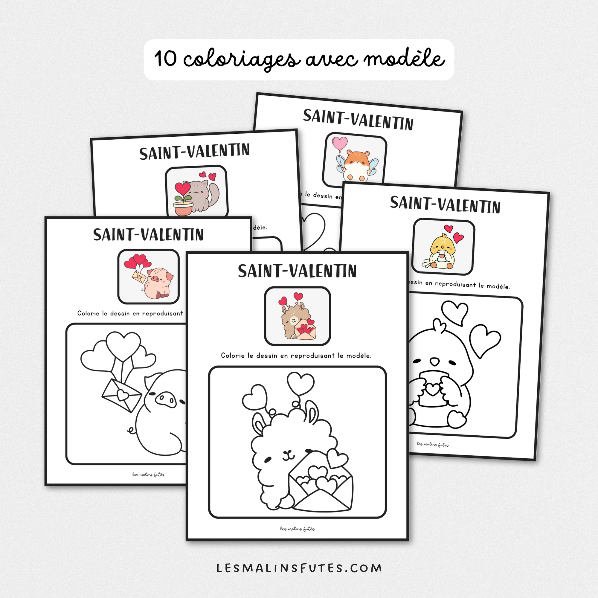 10 coloriages avec modèle pour le 1er cycle à l'occasion de la Saint-Valentin. Les Malins Futés