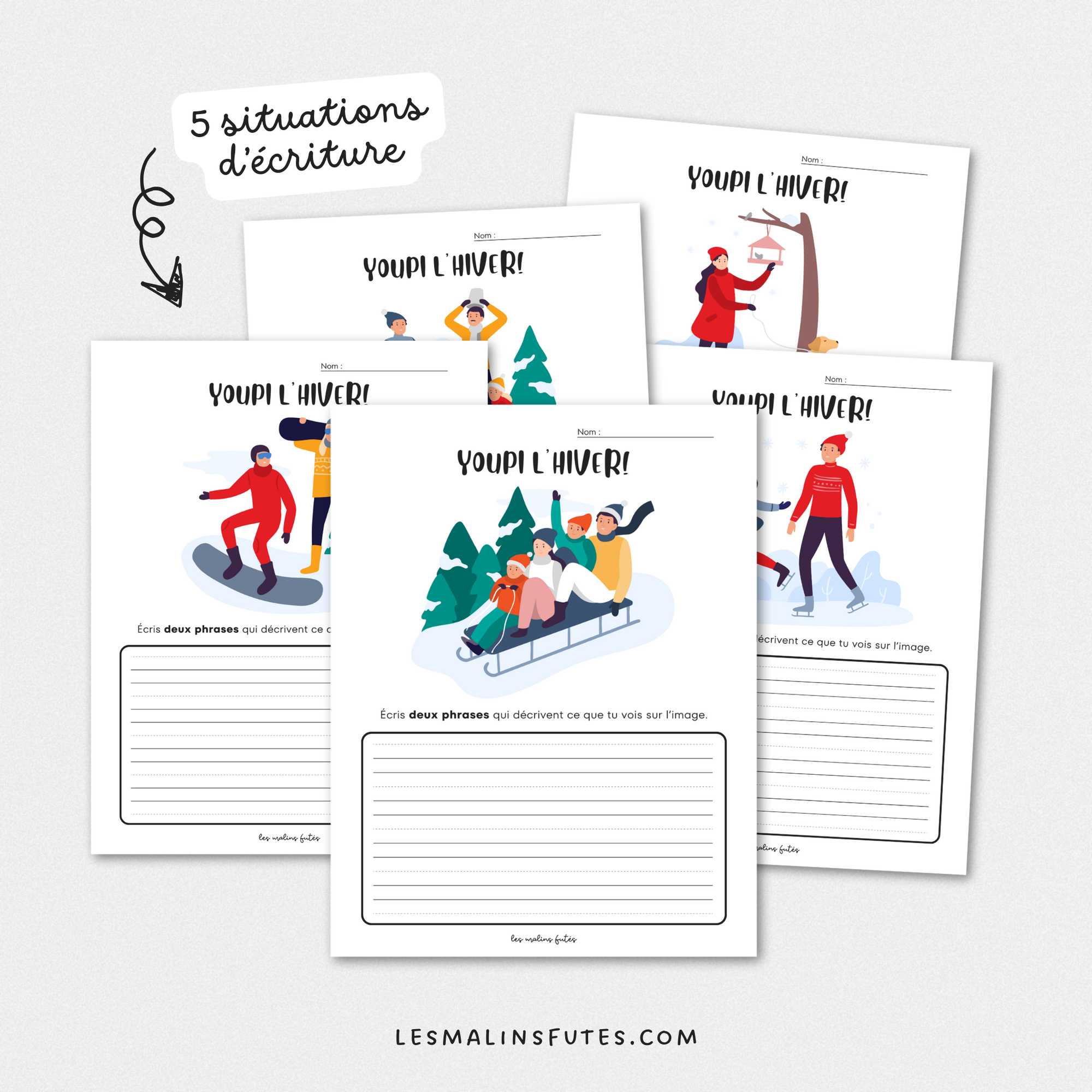 Youpi l'hiver ! Écriture phrases pour le 1er cycle du primaire. Les Malins Futés