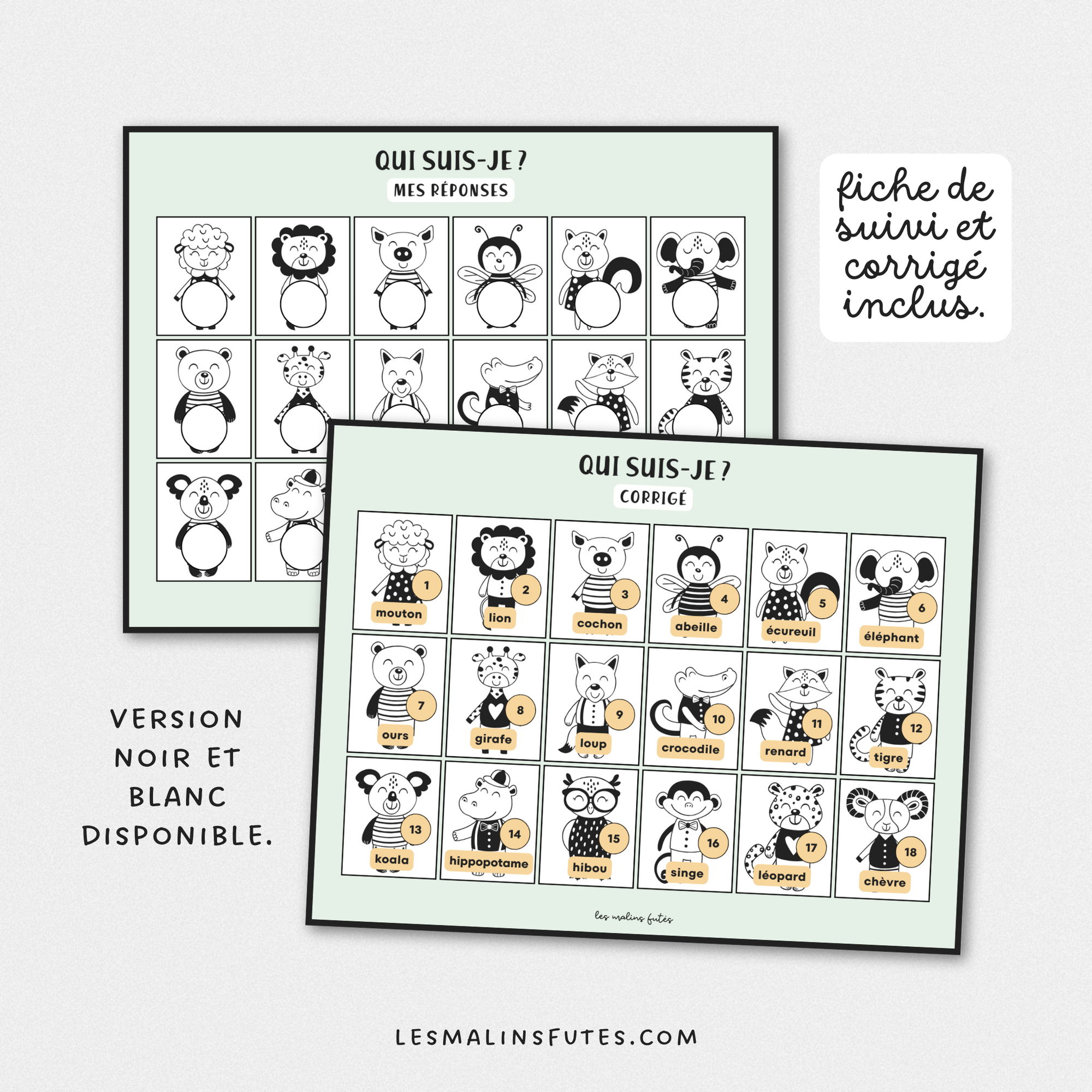 Qui suis-je ? Les animaux pour le 1er cycle. Lecture, écriture, compréhension de texte et inférence. Les Malins Futés
