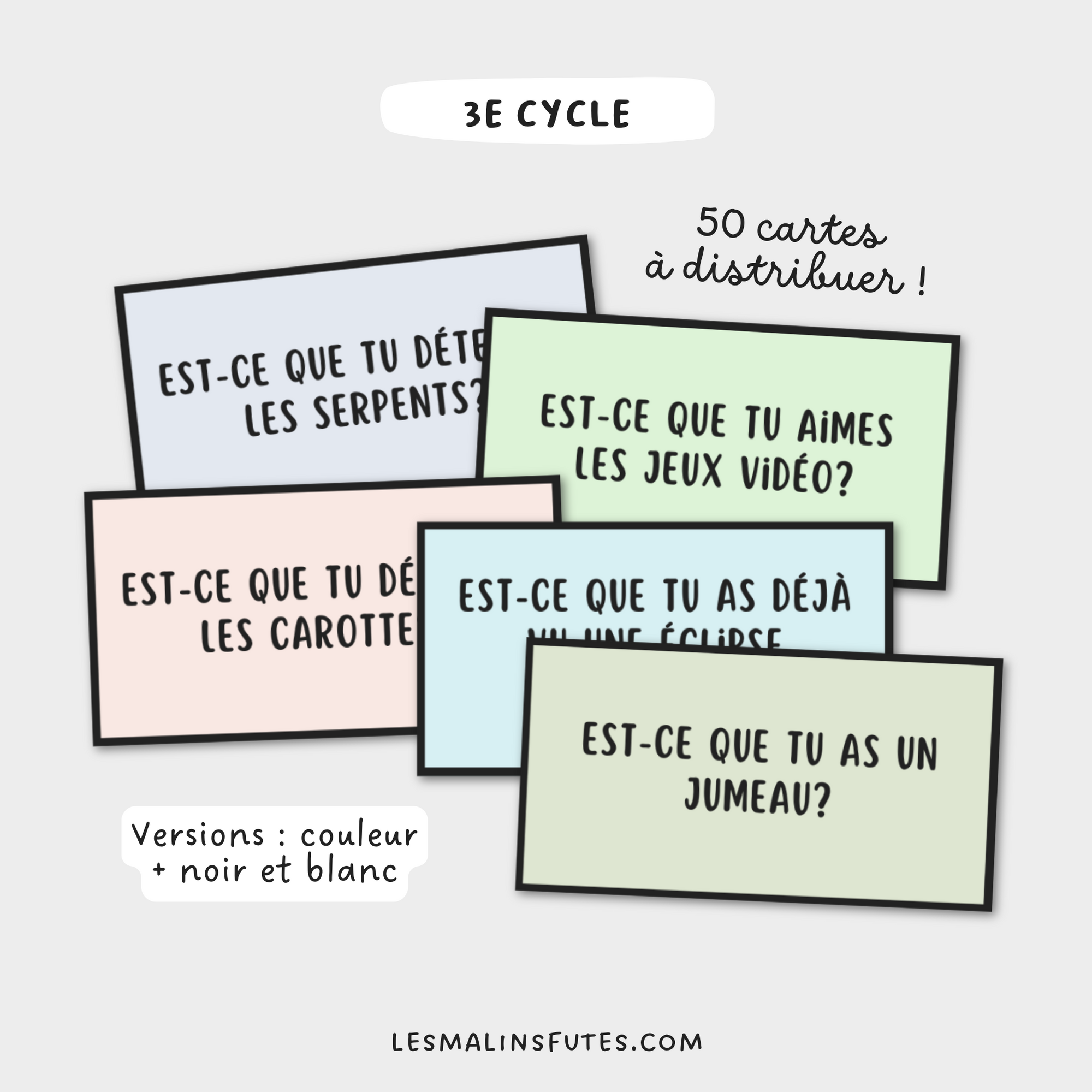 50 cartes mystères pour le 3e cycle à l'occasion de la rentrée scolaire. Les Malins Futés