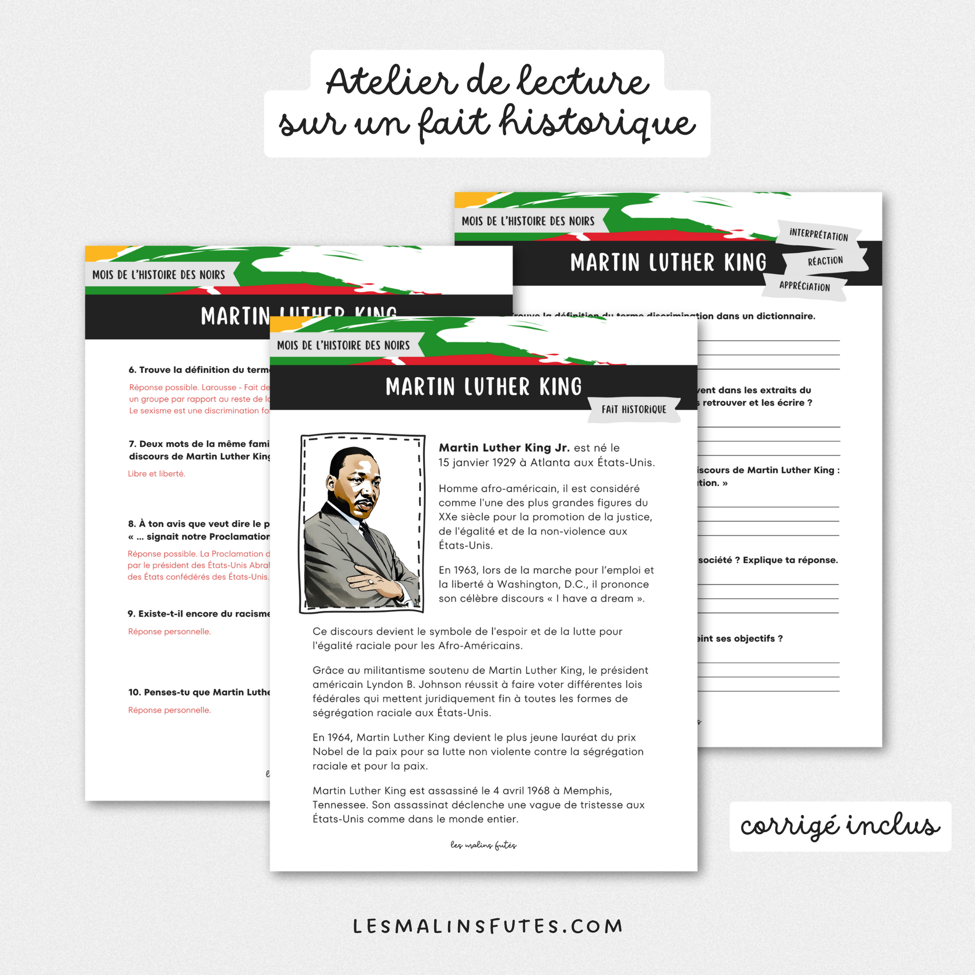 Atelier de lecture sur Matin Luther King pour la 5e année. Les Malins Futés