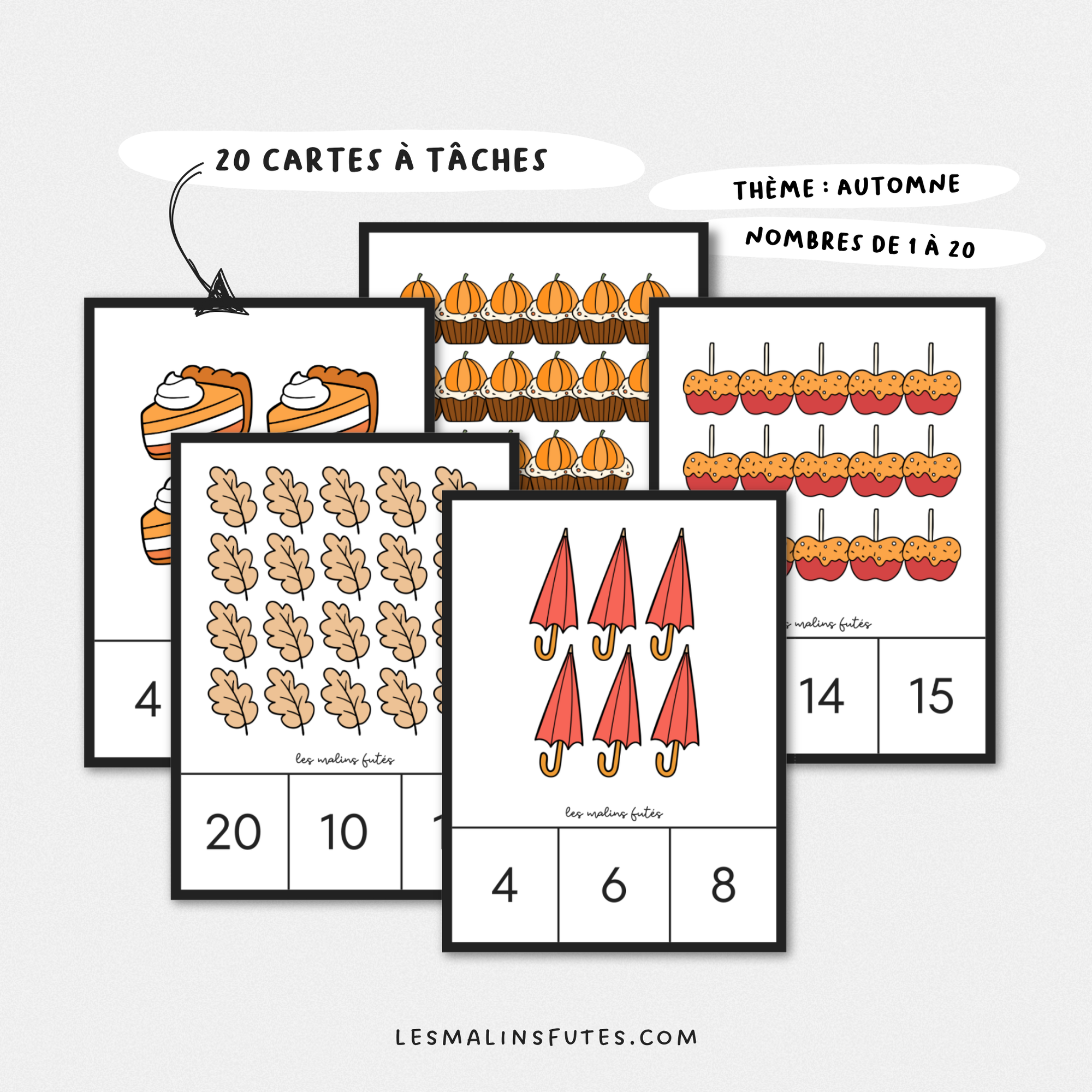 Je compte de 1 à 20. Cartes à tâches. Les Malins Futés