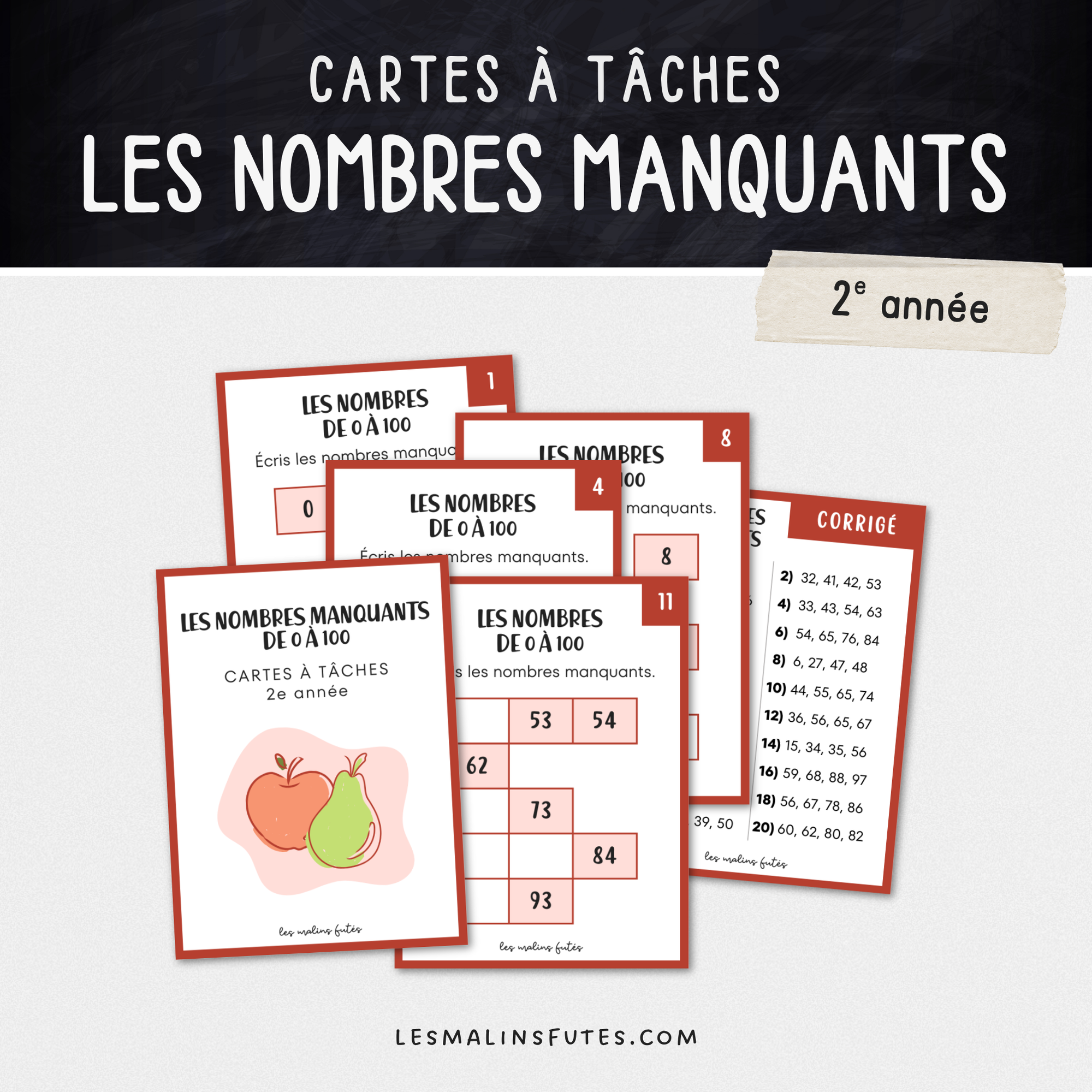 Les nombres manquants de 0 à 100 pour la 2e année. Les Malins Futés