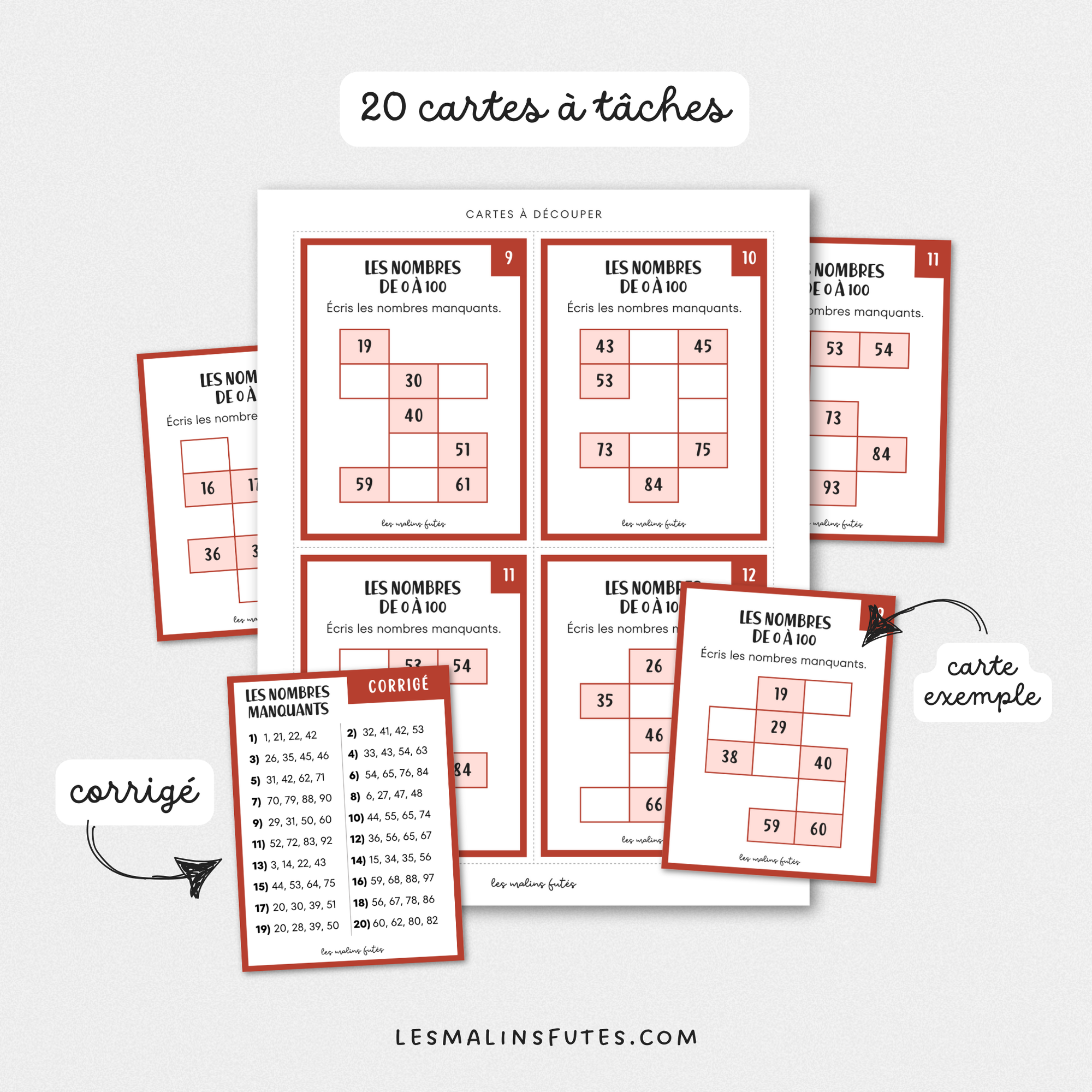 Les nombres manquants de 0 à 100 pour la 2e année. Les Malins Futés