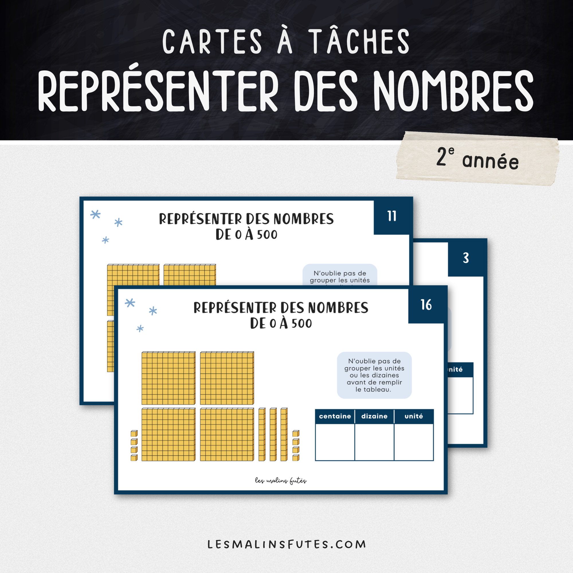 Représentation des nombres de 0 à 500 pour la 2e année du primaire. Les Malins Futés