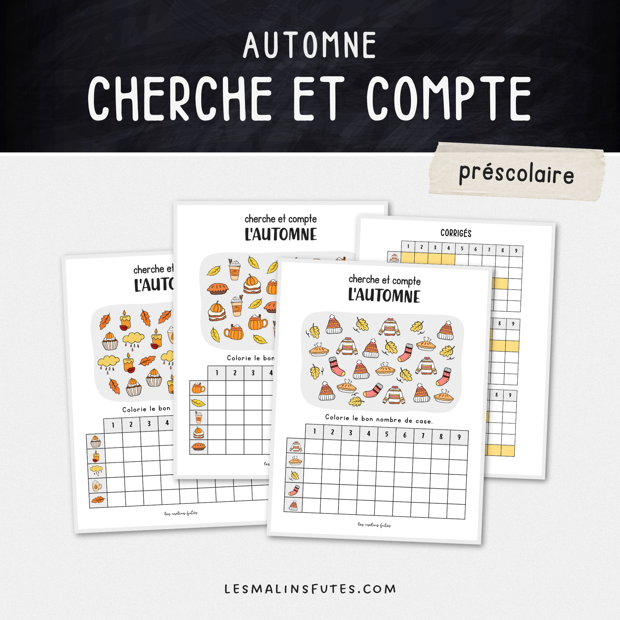 Cherche et compte l'automne pour le préscolaire. Les Malins Futés