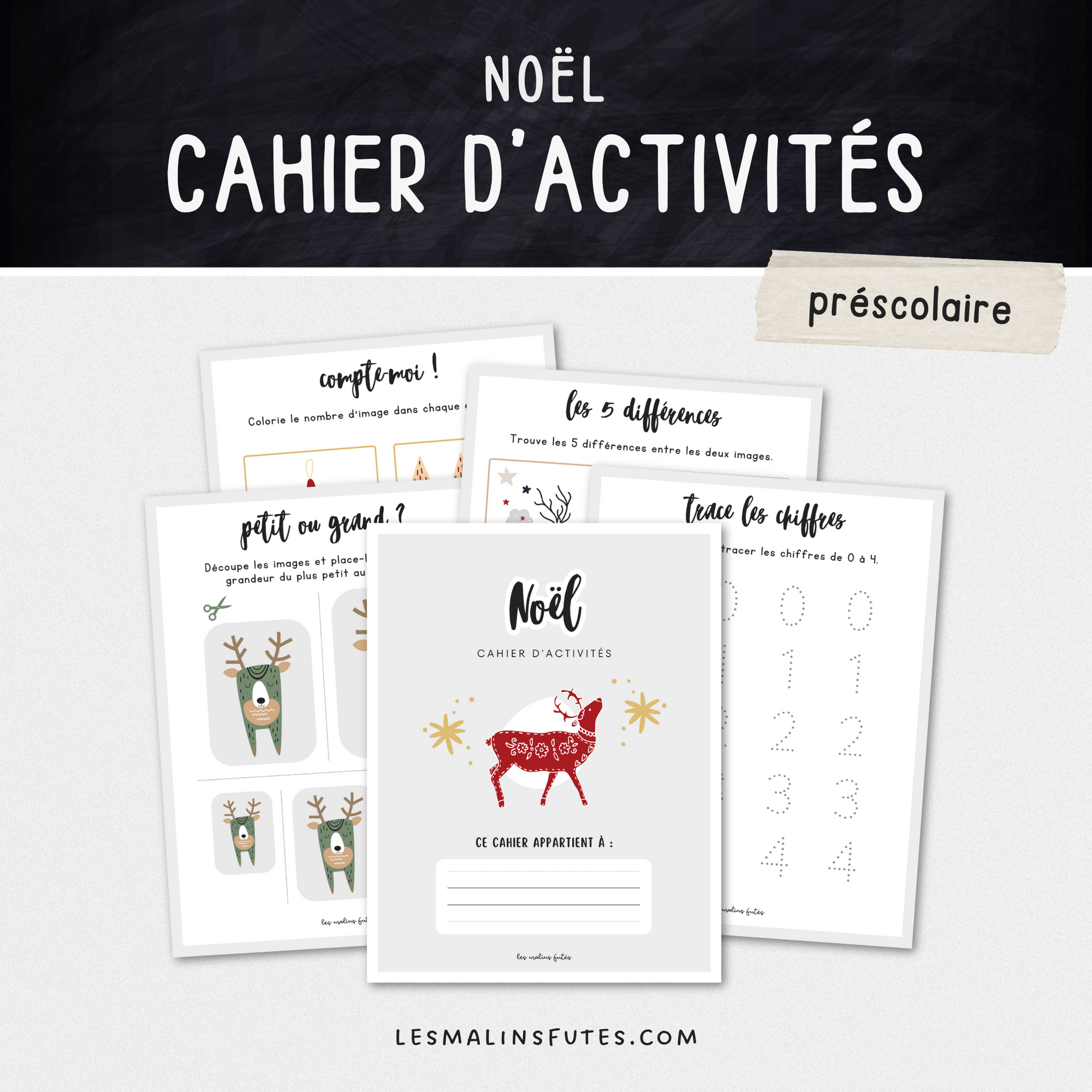 Cahier d'activités de Noël pour le préscolaire. Les Malins Futés