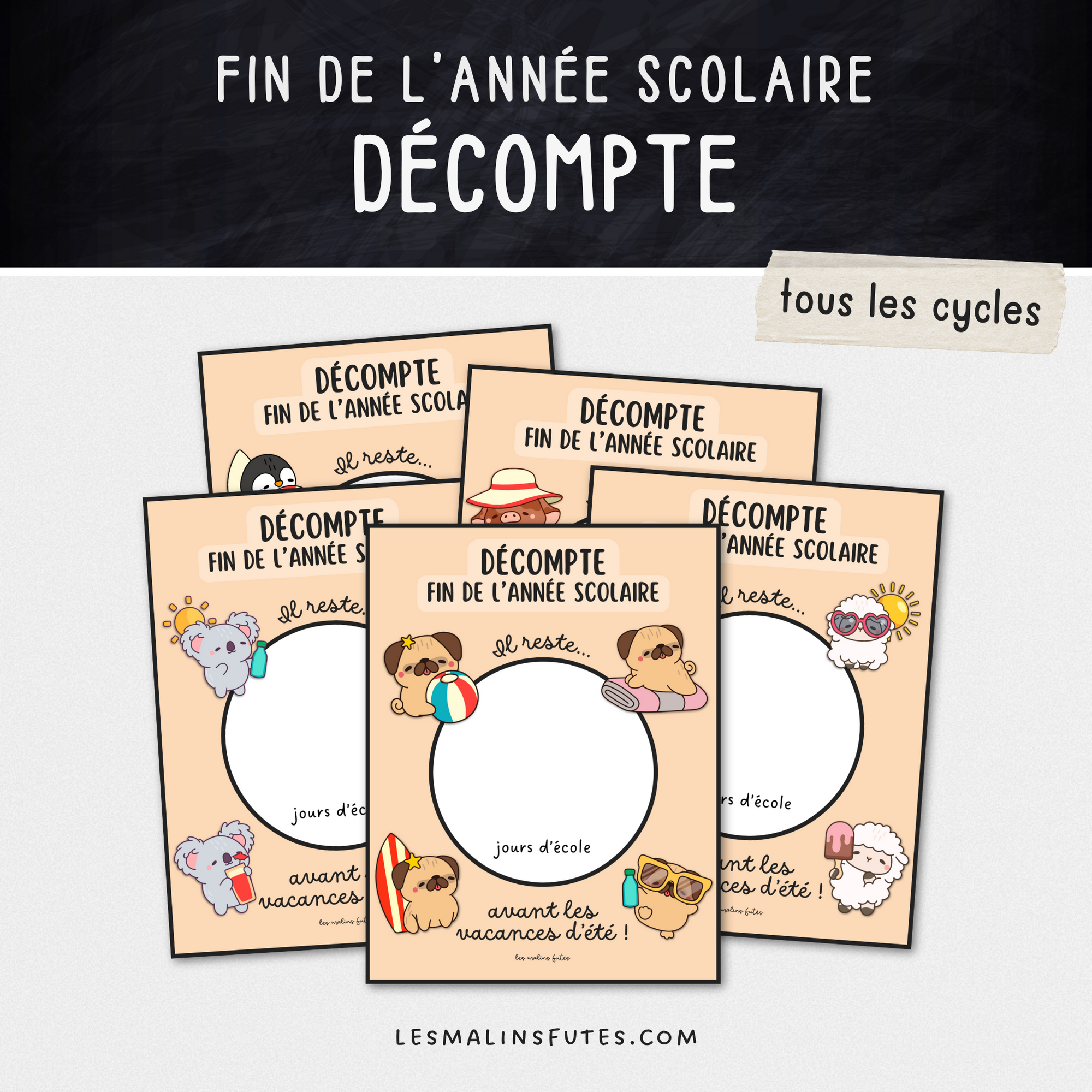 Décompte pour la fin de l'année scolaire avant les vacances d'été. Les Malins Futés