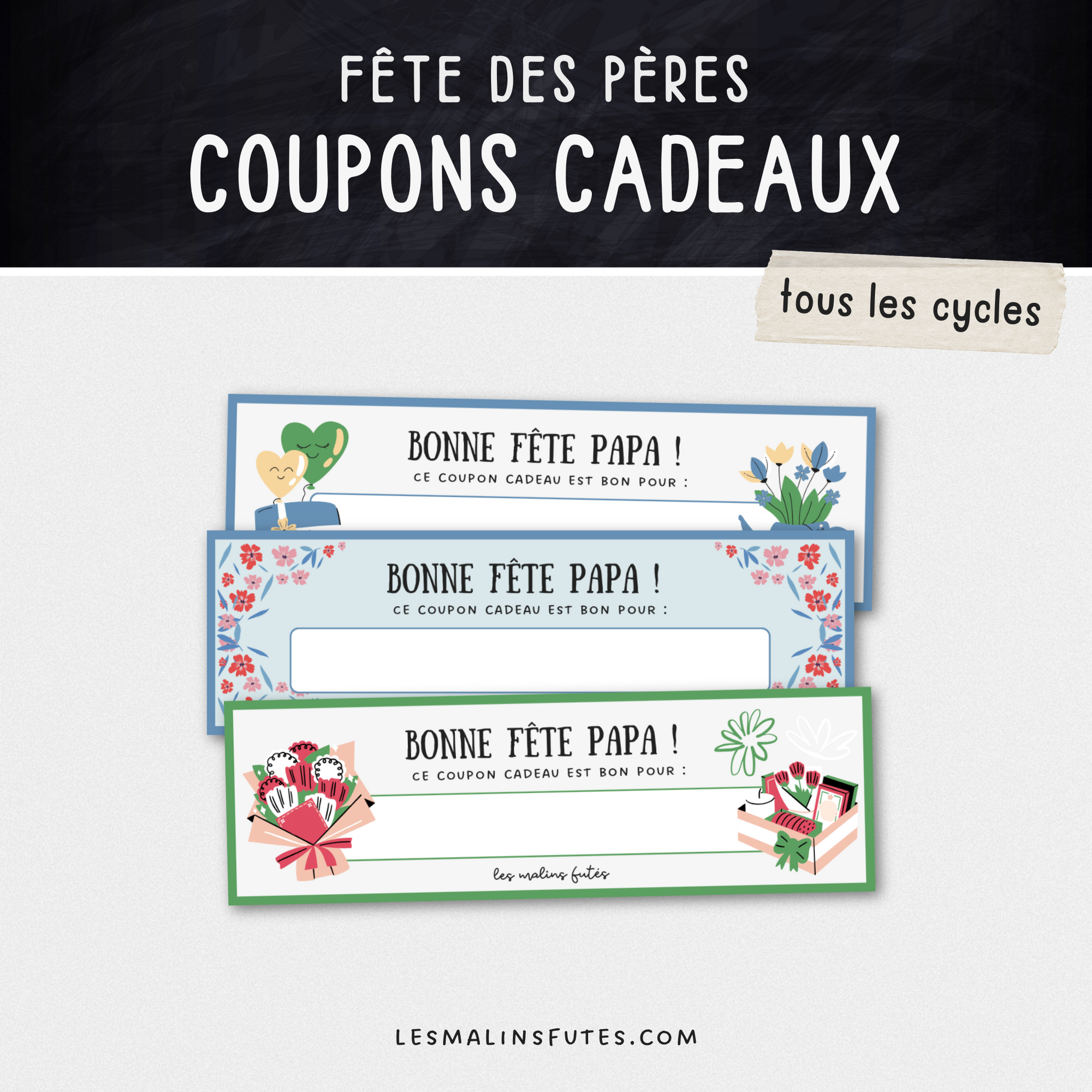 Coupons cadeaux pour la fête des Pères. Les Malins Futés