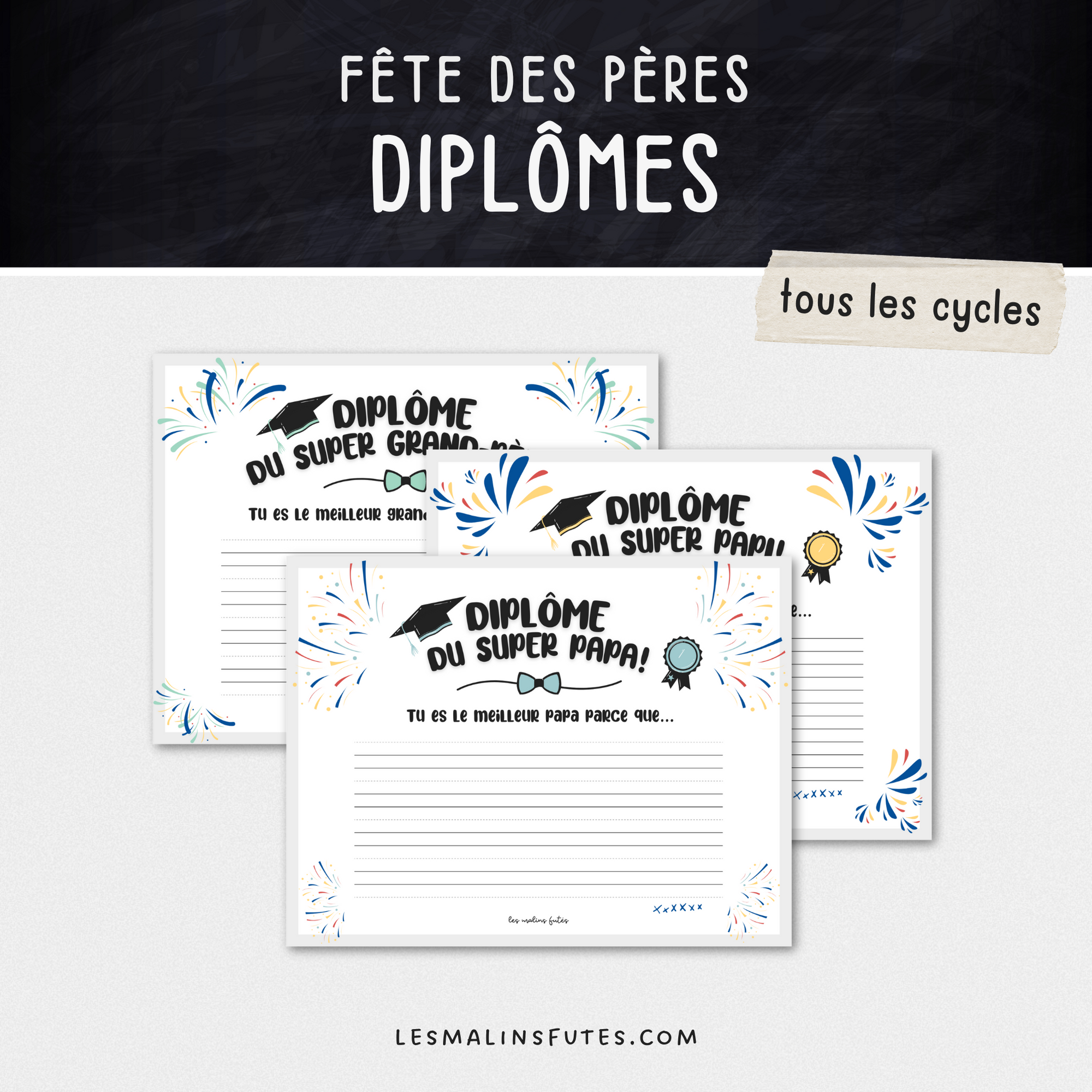 Diplôme pour la fête des Pères. Les Malins Futés