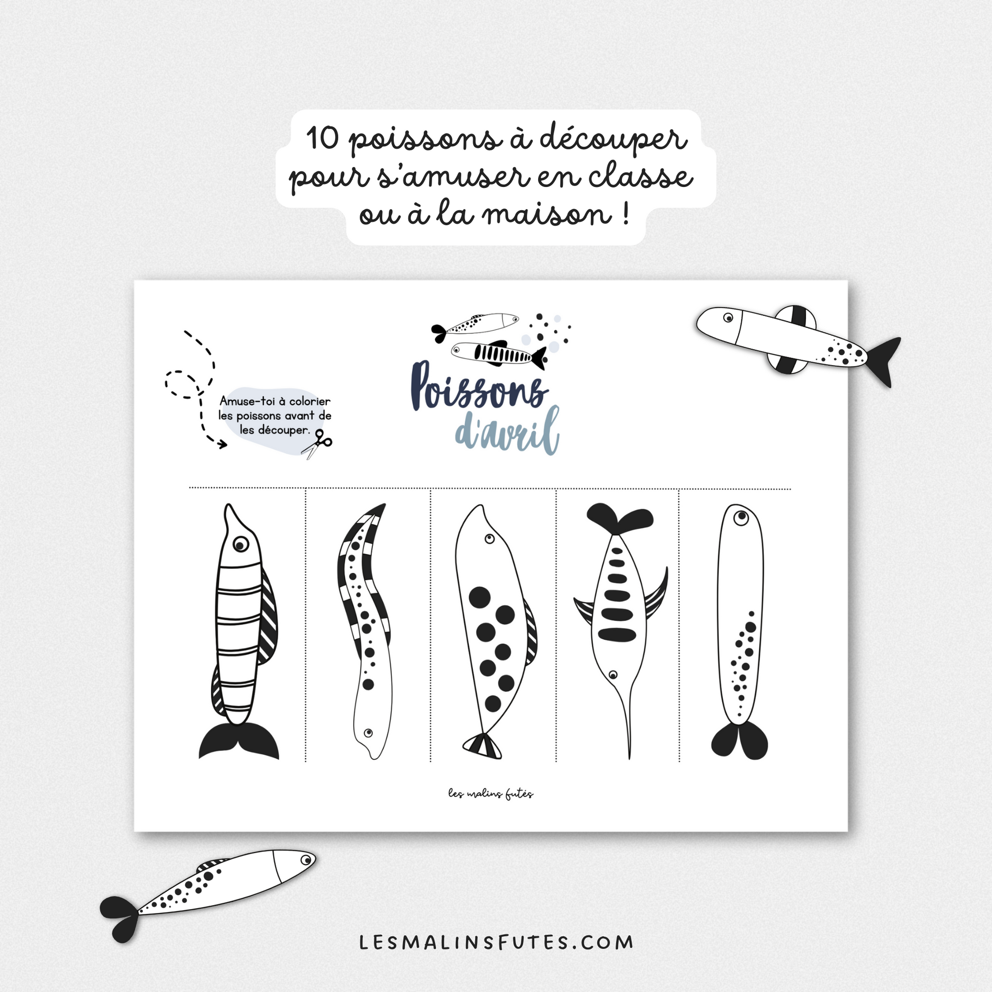 10 poissons à colorier et à découper pour le 1er avril. Les Malins Futés