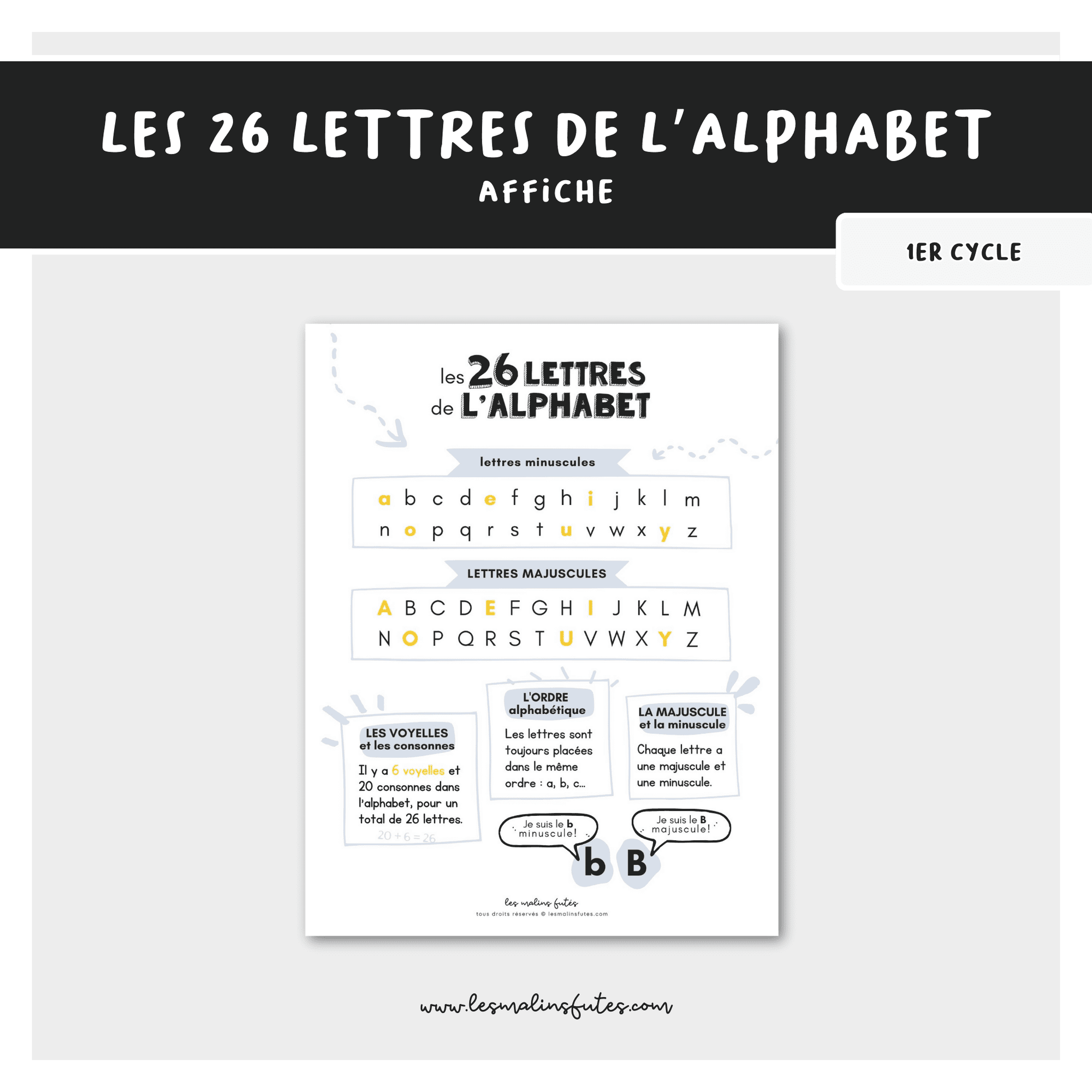 Affiche les 26 lettres de l'alphabet - Les Malins Futés