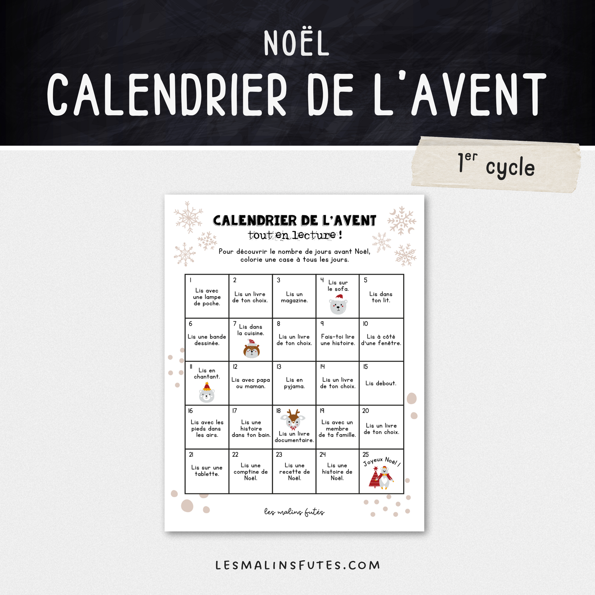 Calendrier de l'Avent en lecture. Les Malins Futés