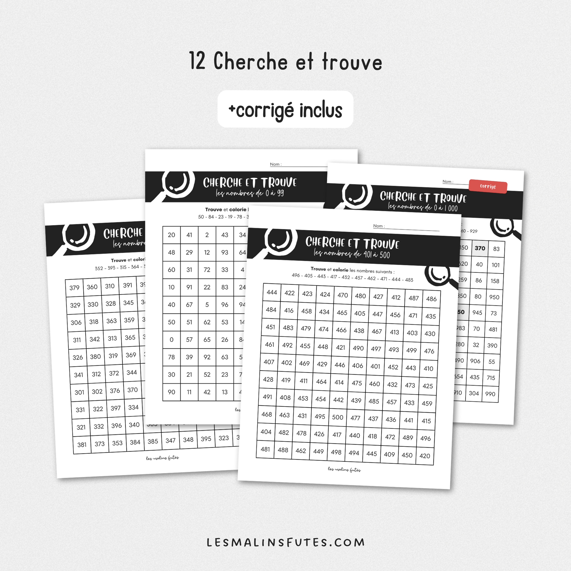 Cherche et trouve - les nombres de 0 à 1000. Les Malins Futés