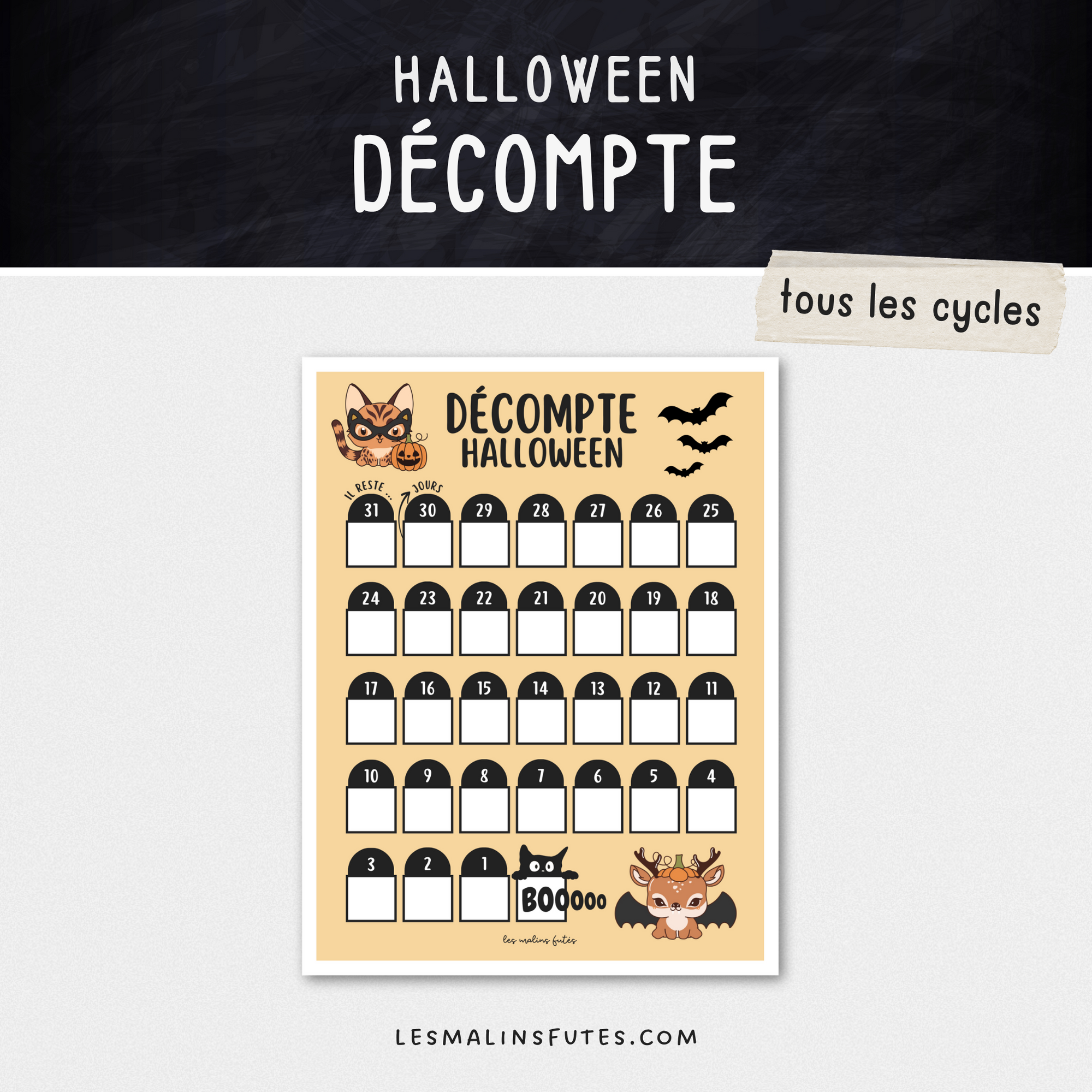 Décompte Halloween pour tous les cycles. Les Malins Futés