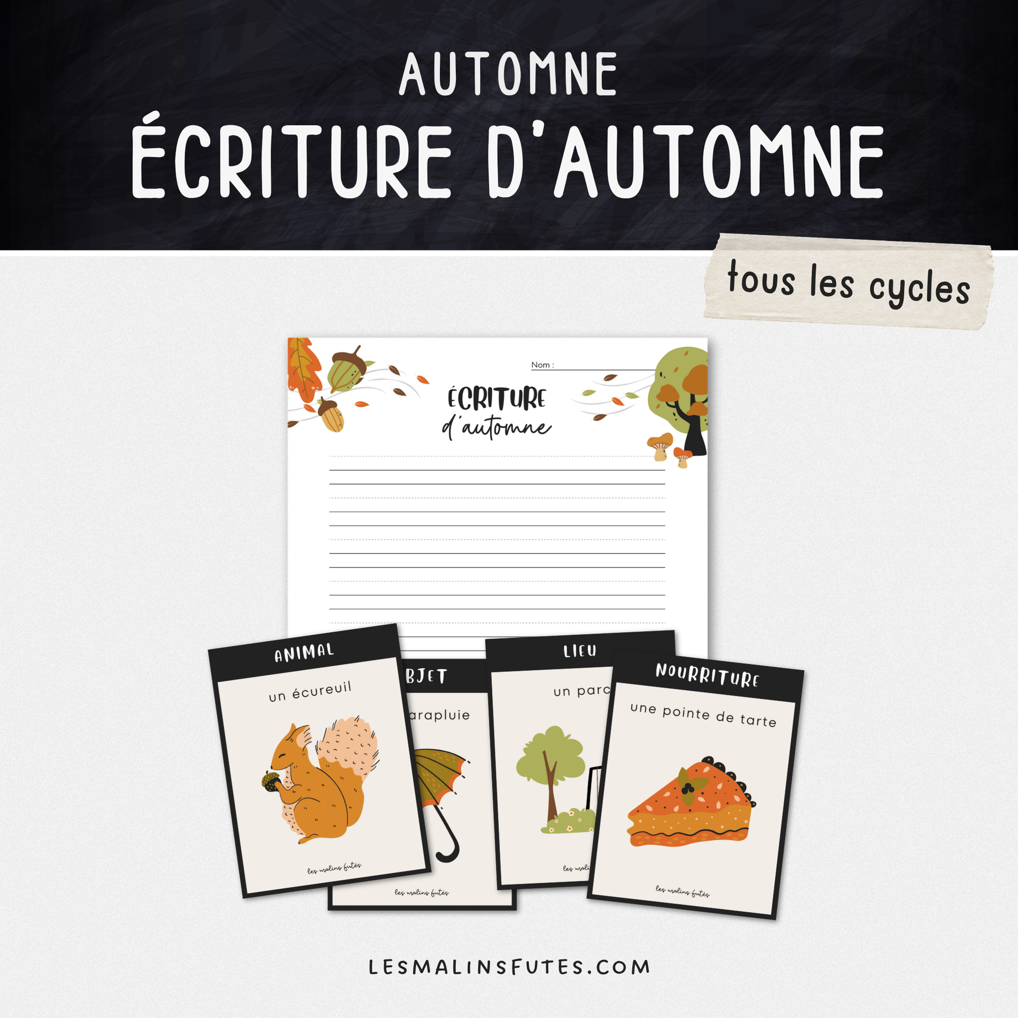 Écriture d'automne à l'aide de cartes d'inspiration. Les Malins Futés