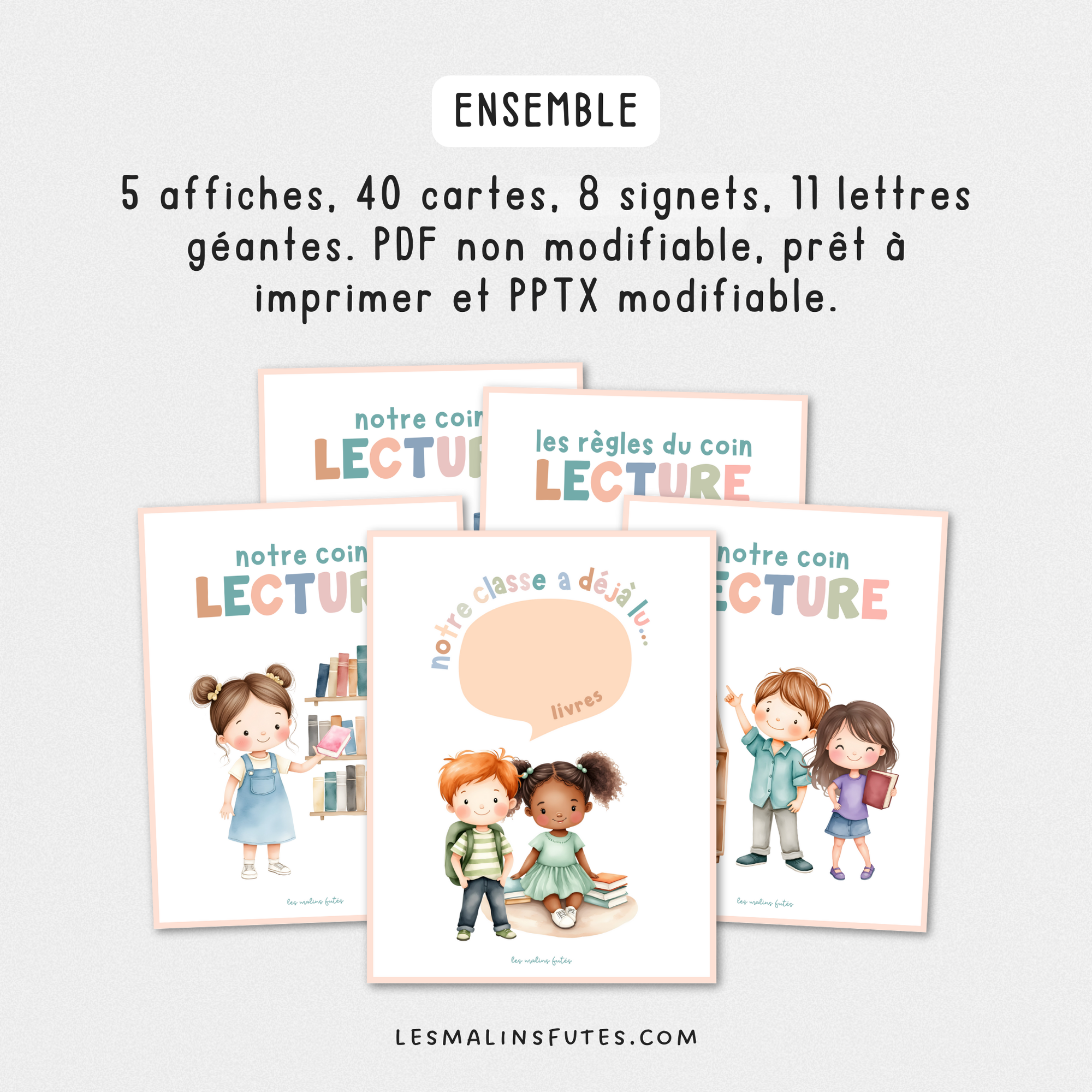 Ensemble affichage du coin lecture en classe. Les Malins Futés