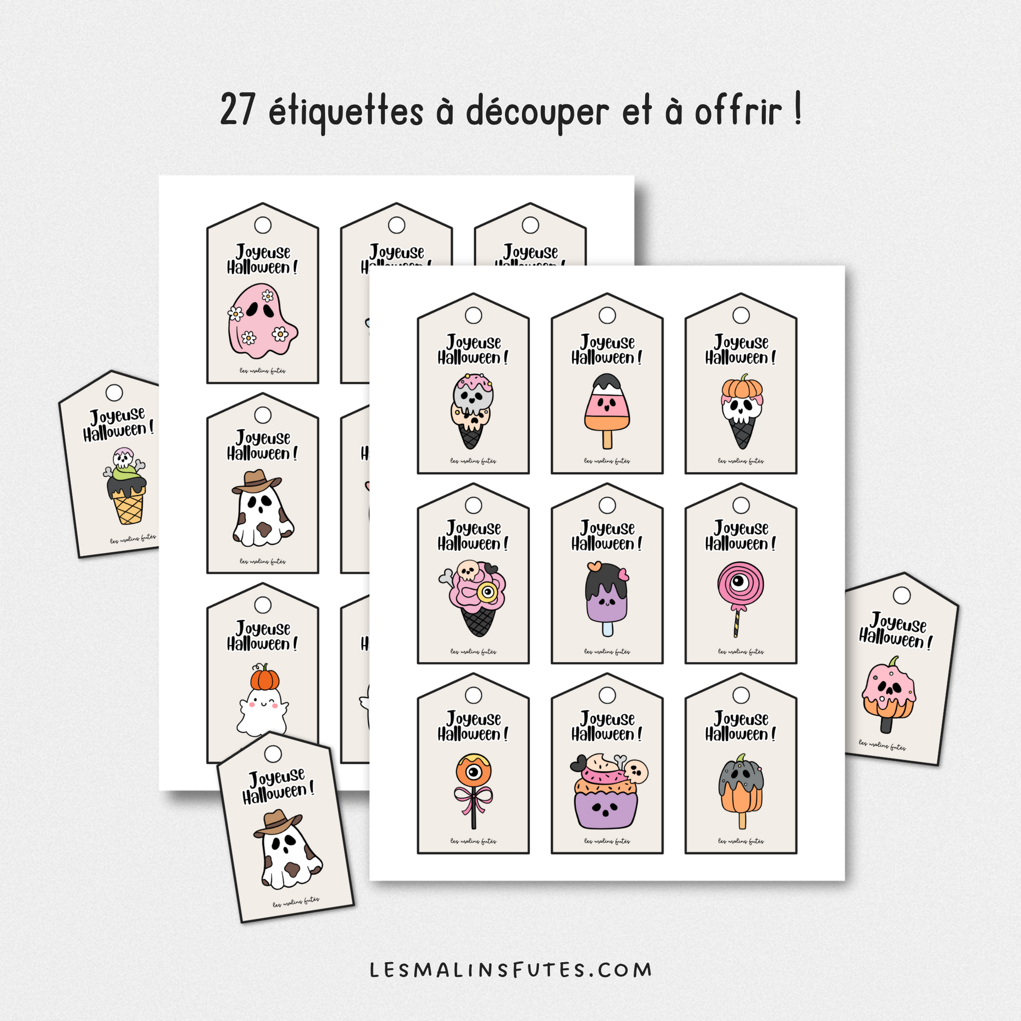 Étiquettes d'Halloween pour les sacs à bonbons ou pour les petites surprises d'Halloween. Les Malins Futés