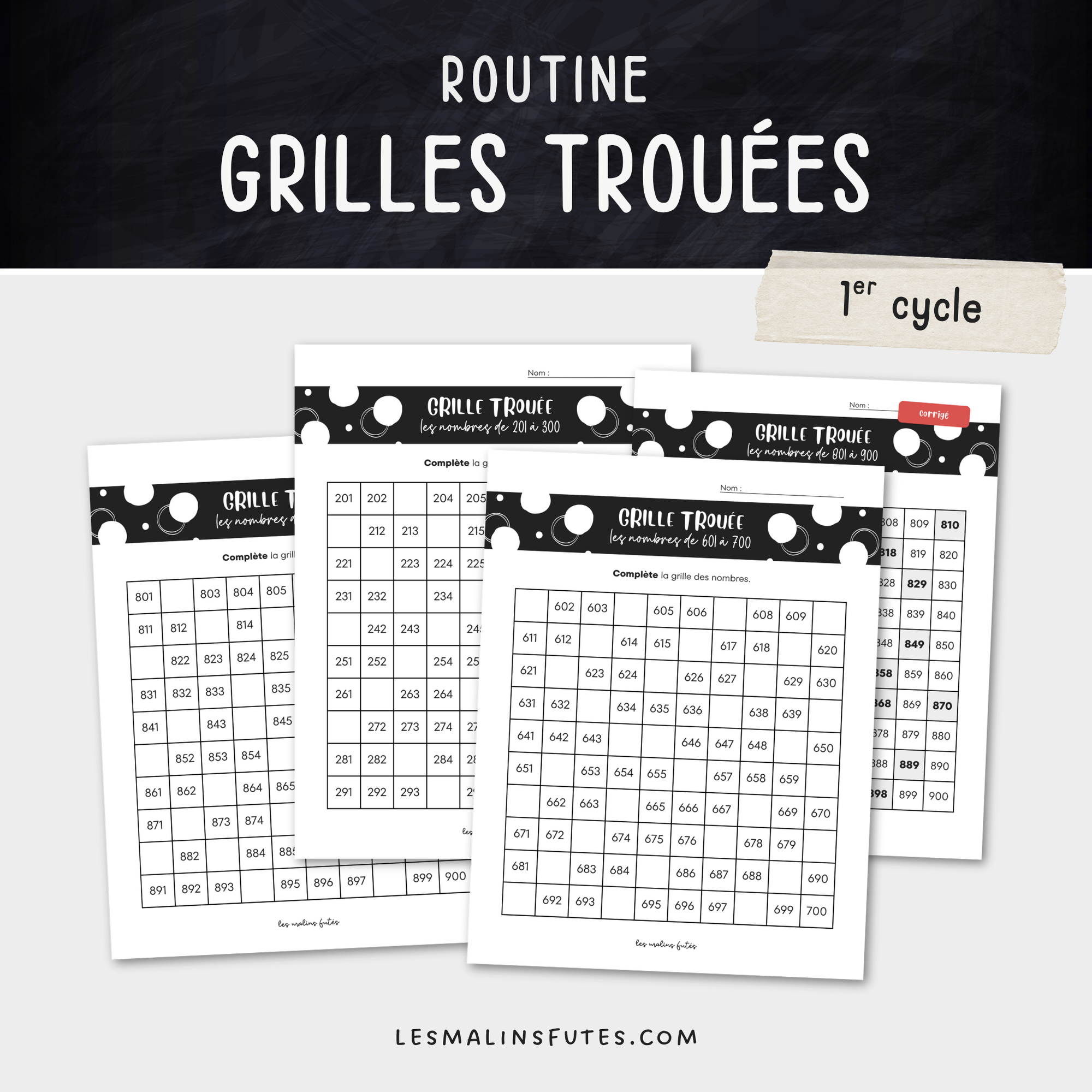 Grilles trouées - les nombres de 0 à 1000. Les Malins Futés