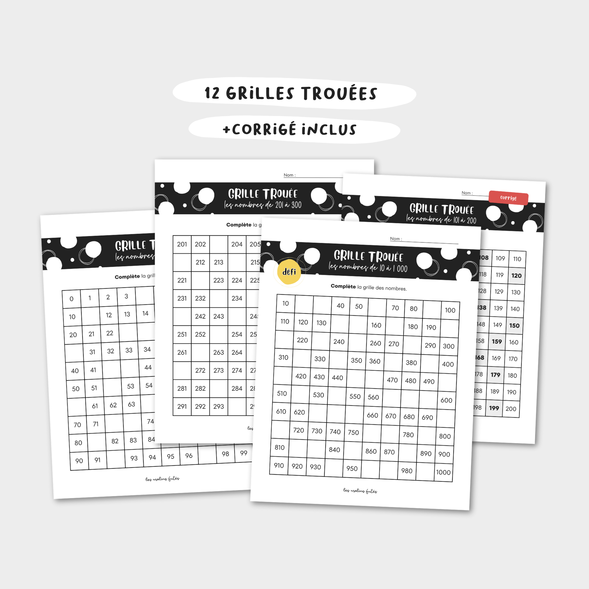 Grilles trouées - les nombres de 0 à 1000. Les Malins Futés