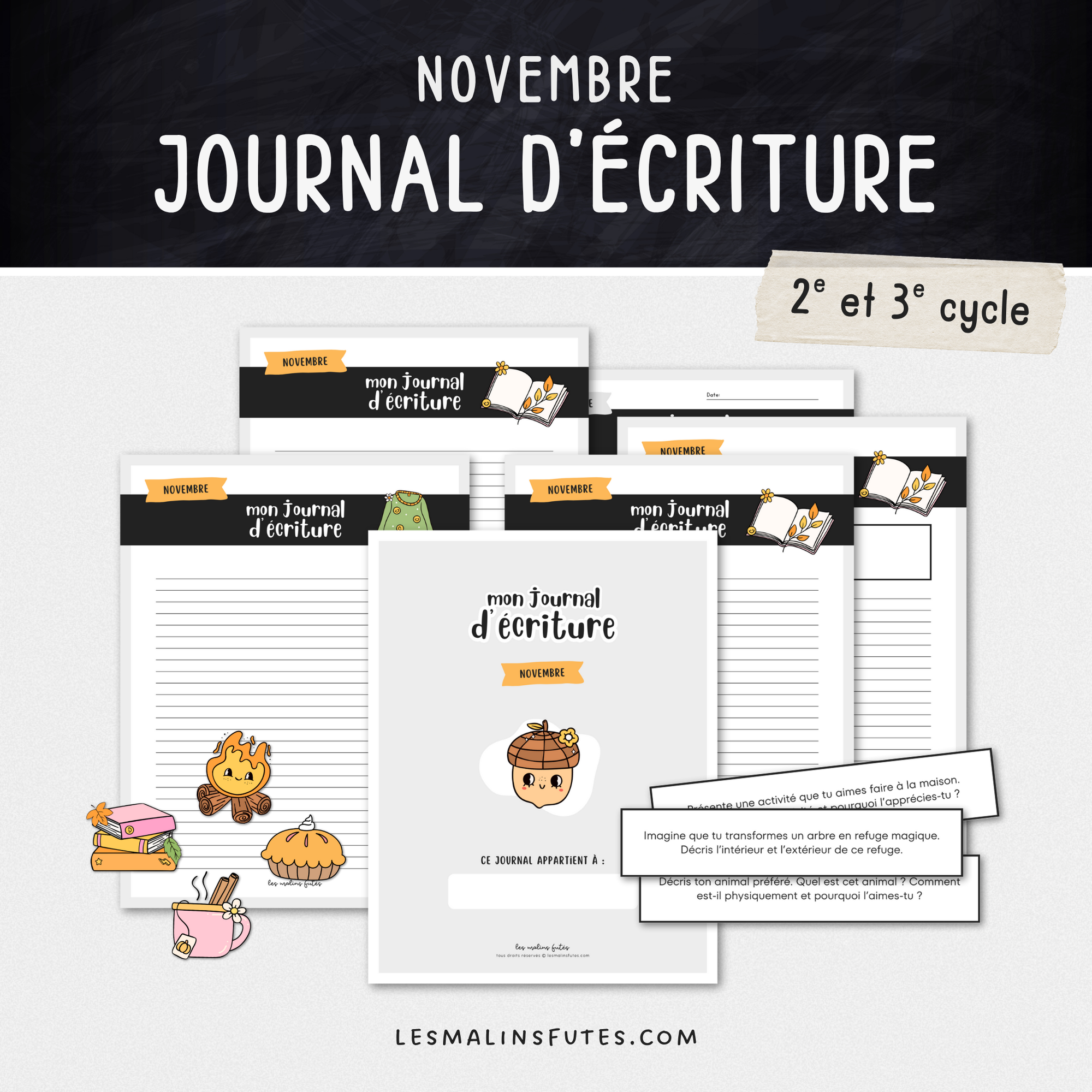 Journal d'écriture mensuel et modifiable pour le 2e et 3e cycle. Les Malins Futés