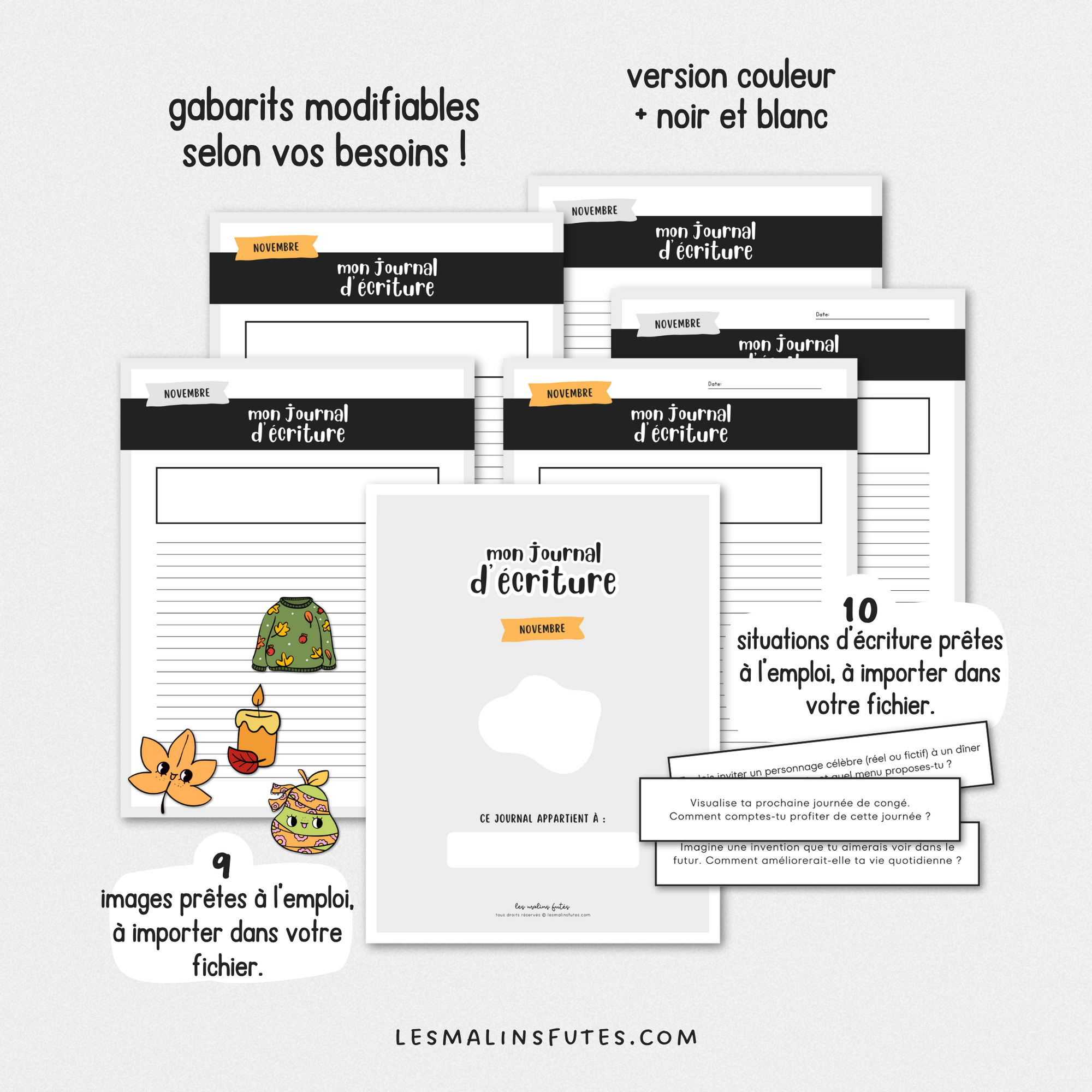 Journal d'écriture mensuel et modifiable pour le 2e et 3e cycle. Les Malins Futés