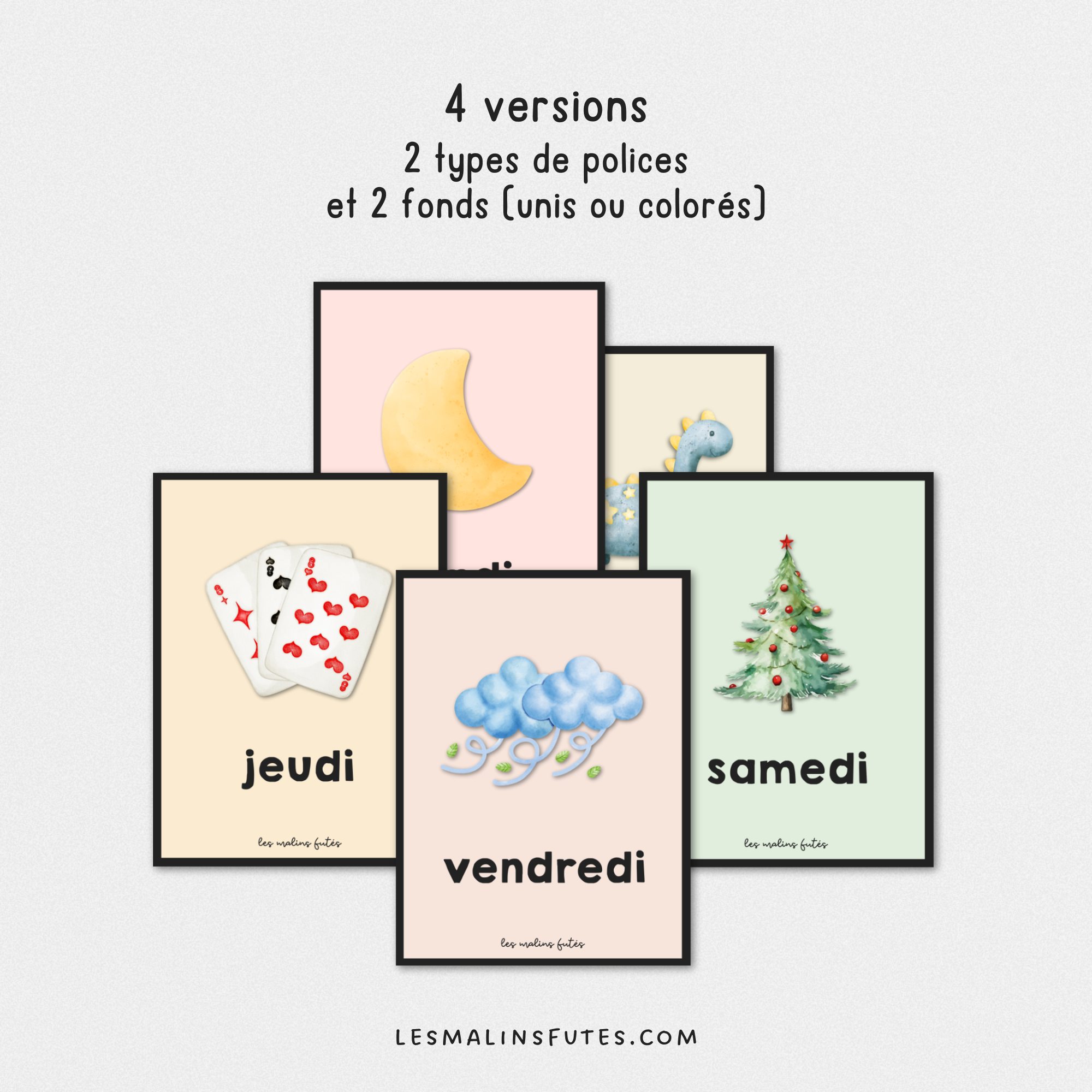 Cartes des jours de la semaine. Les Malins Futés