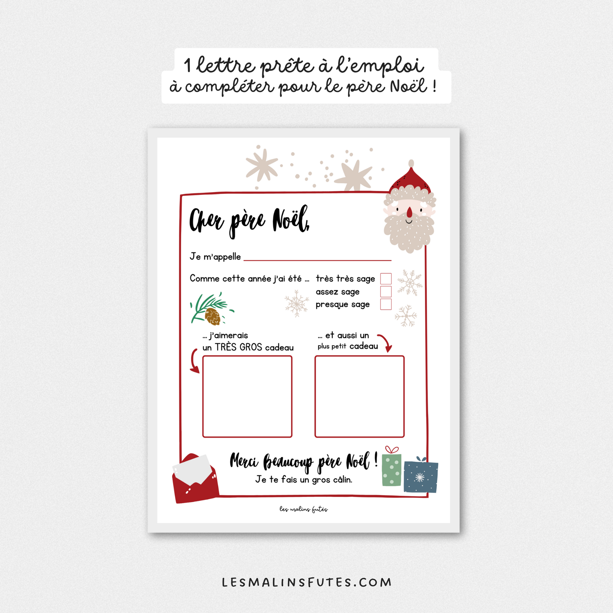 Lettre au Père Noël à compléter. Les Malins Futés