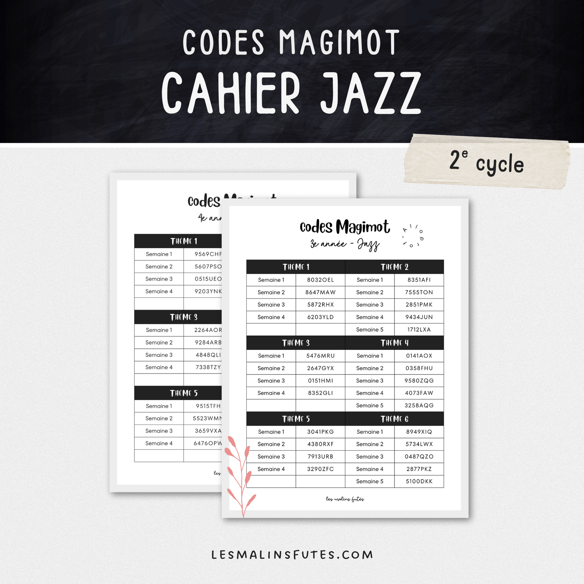 Codes Magimot pour le cahier Jazz de 3e et 4e année du primaire - Les Malins Futés
