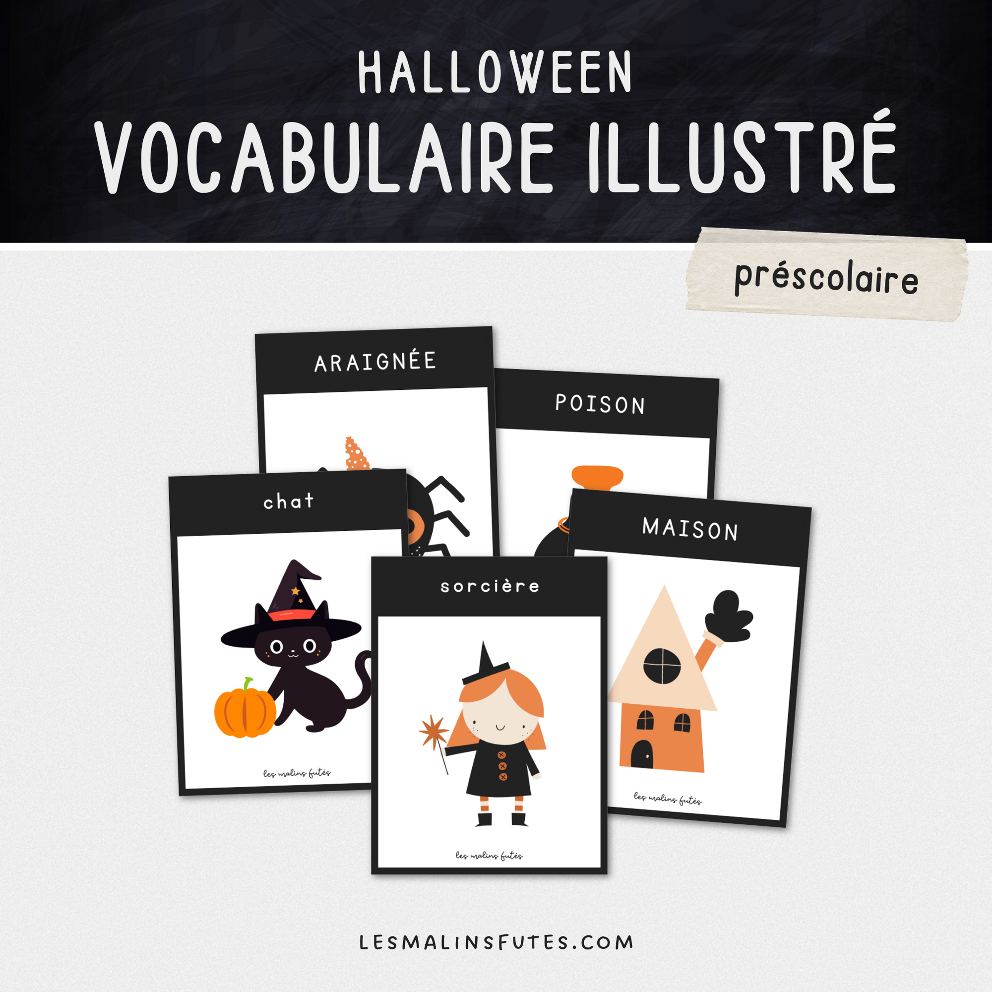 Cartes vocabulaire d'Halloween. Les Malins Futés