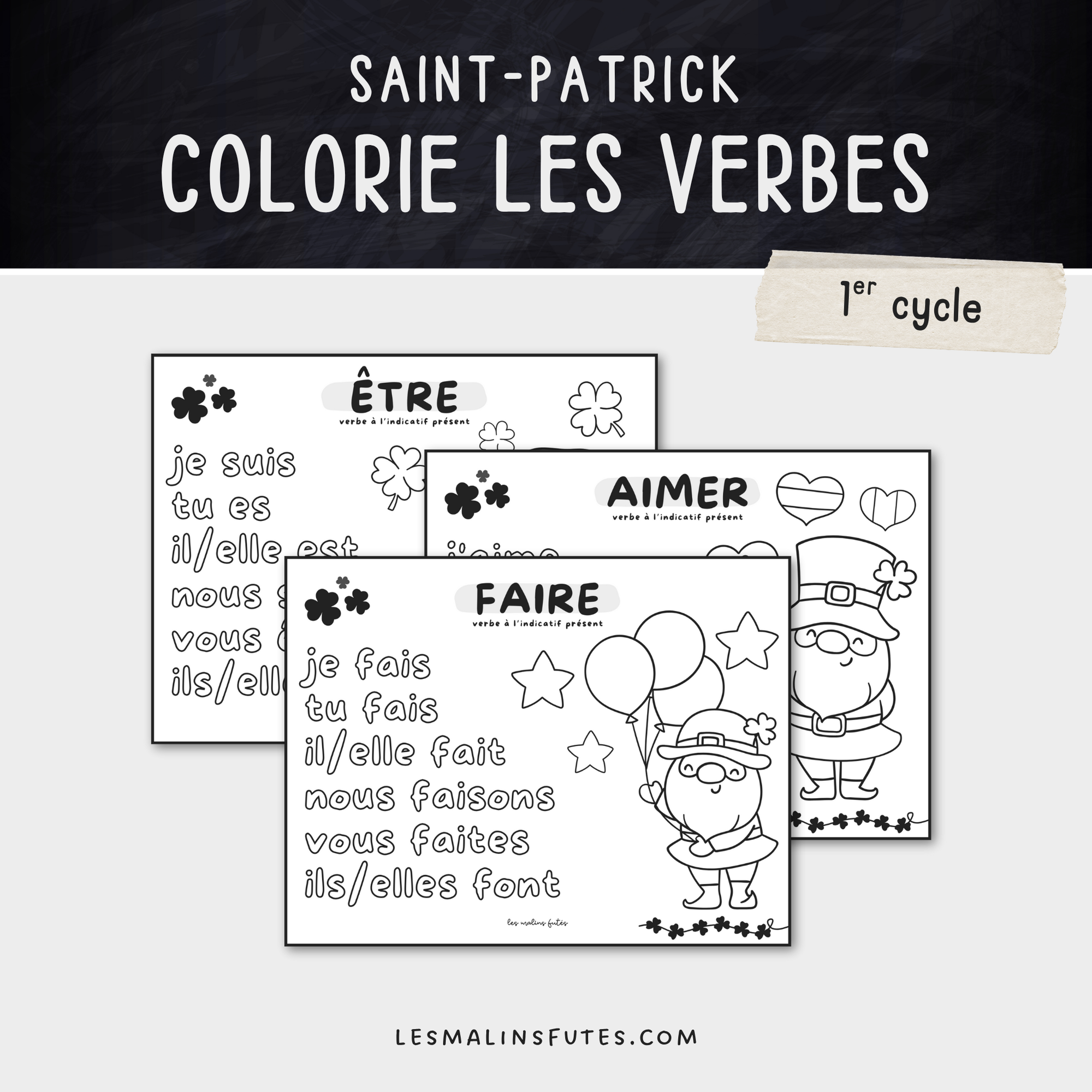 Colorie les verbes pour le 1er cycle - Saint-Patrick. Les Malins Futés