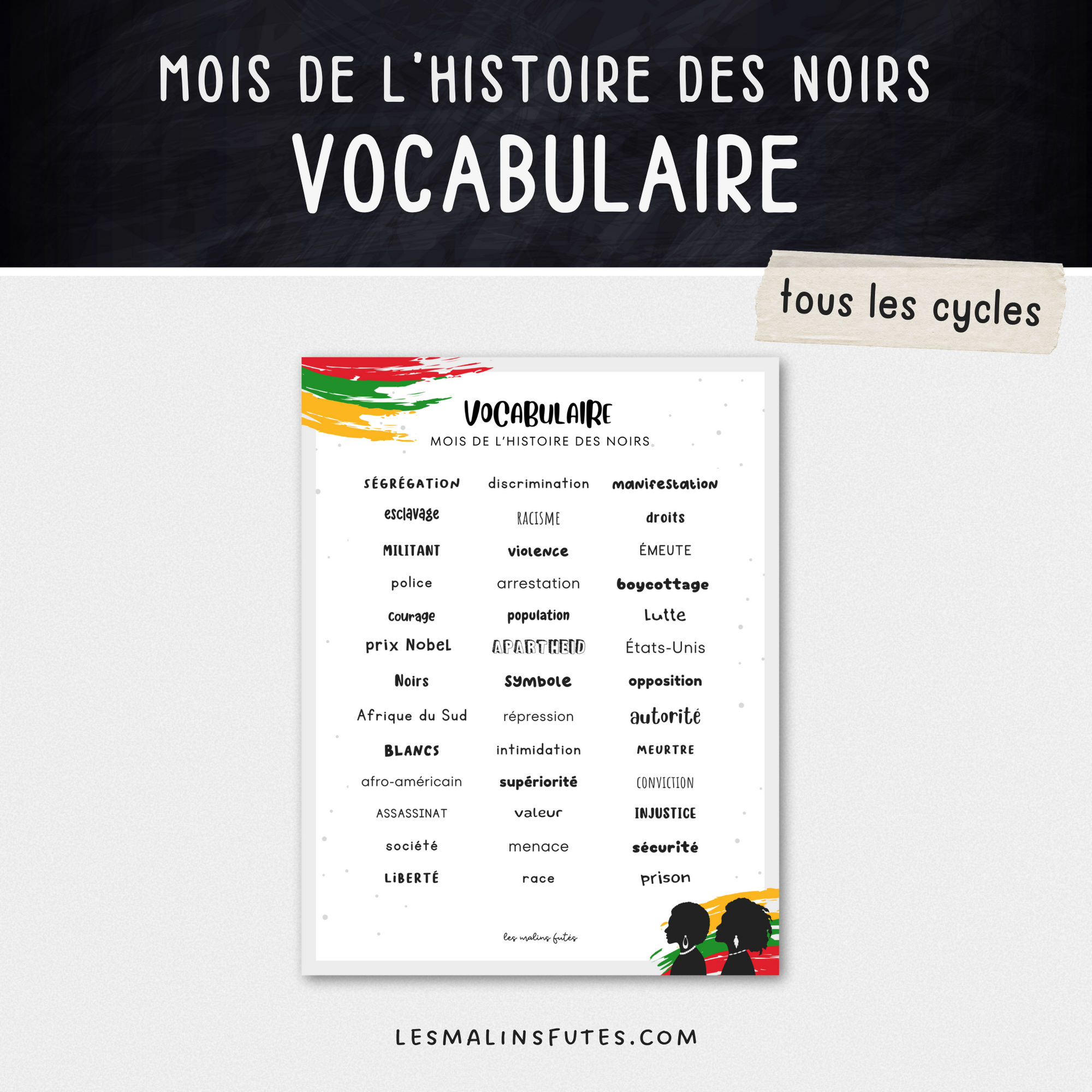 Vocabulaire - Mois de l'histoire des Noirs. Les Malins Futés