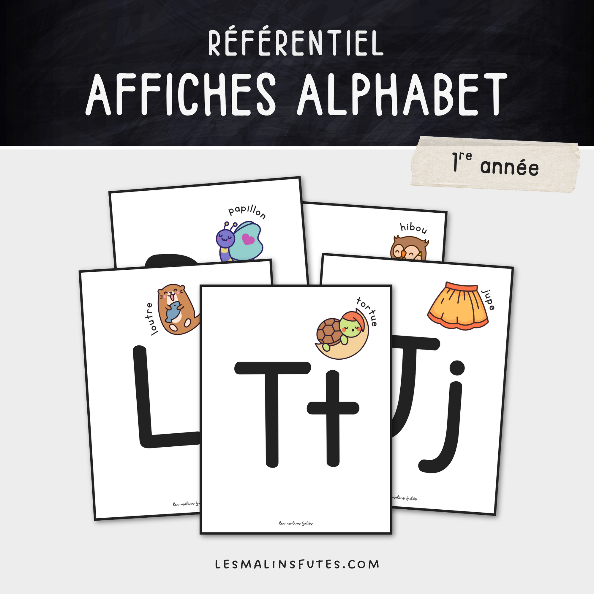 26 affiches minimalistes de l'alphabet pour la 1re année. Les Malins Futés
