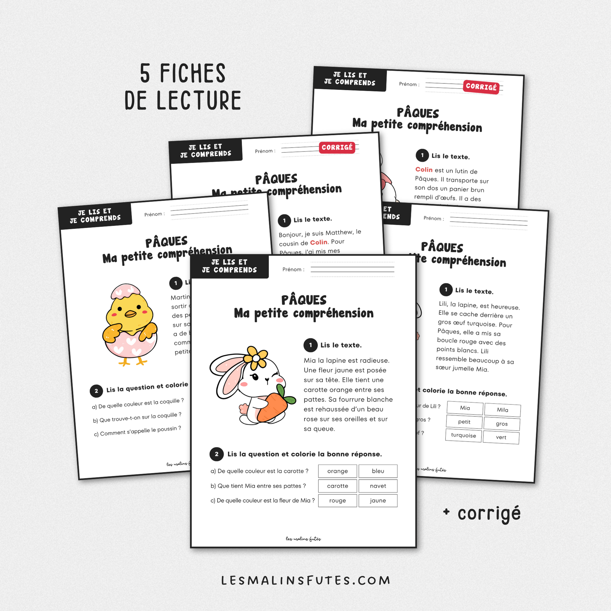 Je lis et je comprends Pâques pour la 1re année. Les Malins Futés