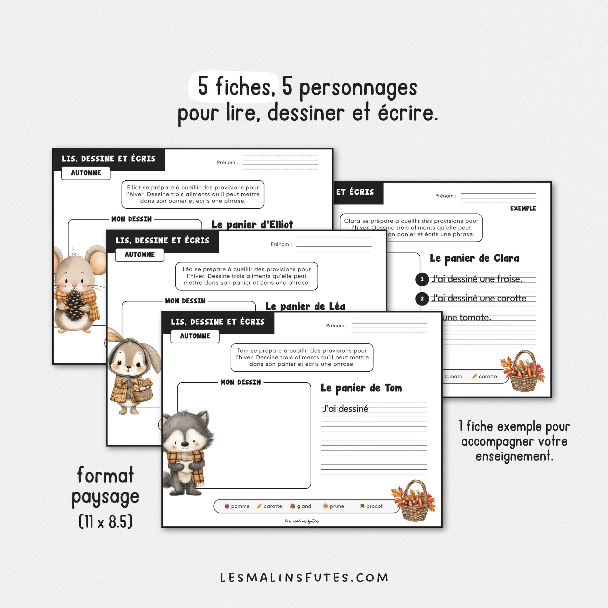 Lis, dessine et écris sur le thème de l'automne pour la 1re année. Les Malins Futés