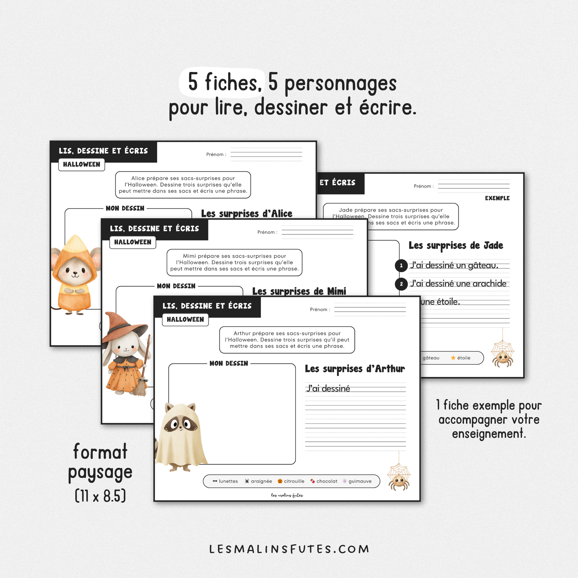 Lis, dessine et écris sur le thème de l'Halloween pour la 1re année. Les Malins Futés