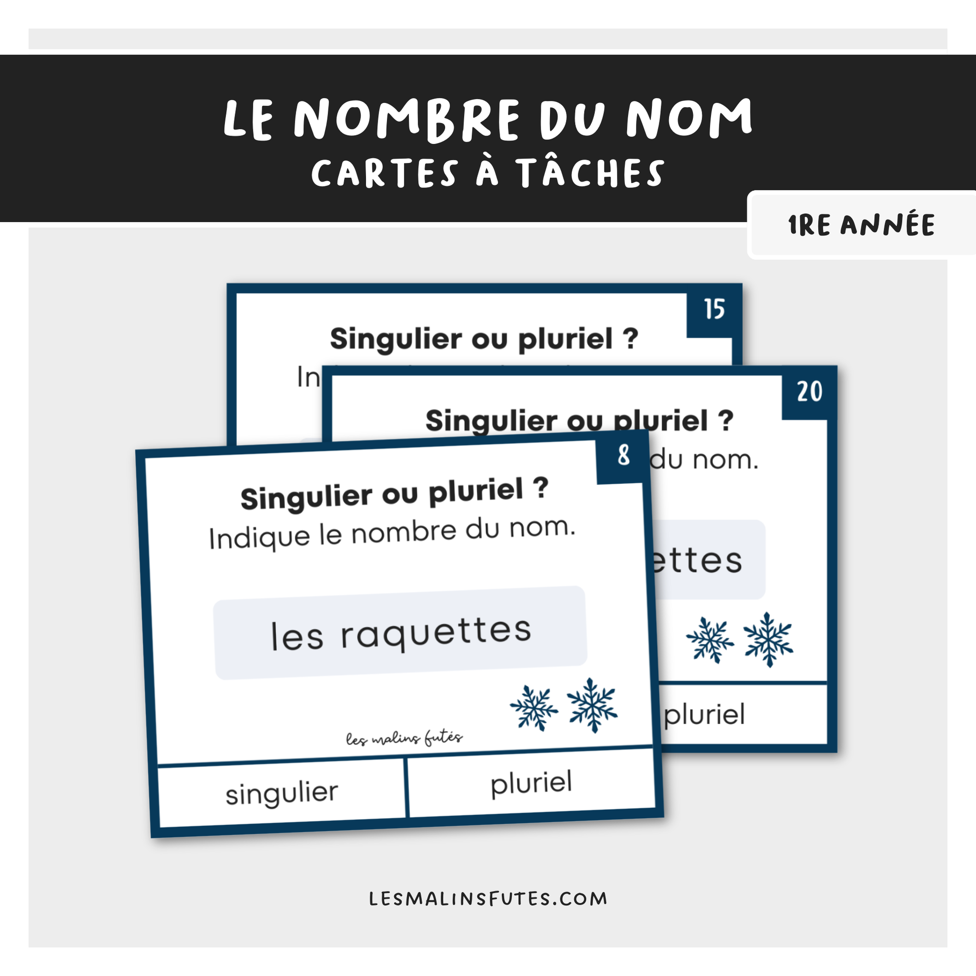 Cartes à tâches sur le nombre du nom pour la 1re année. Les Malins Futés