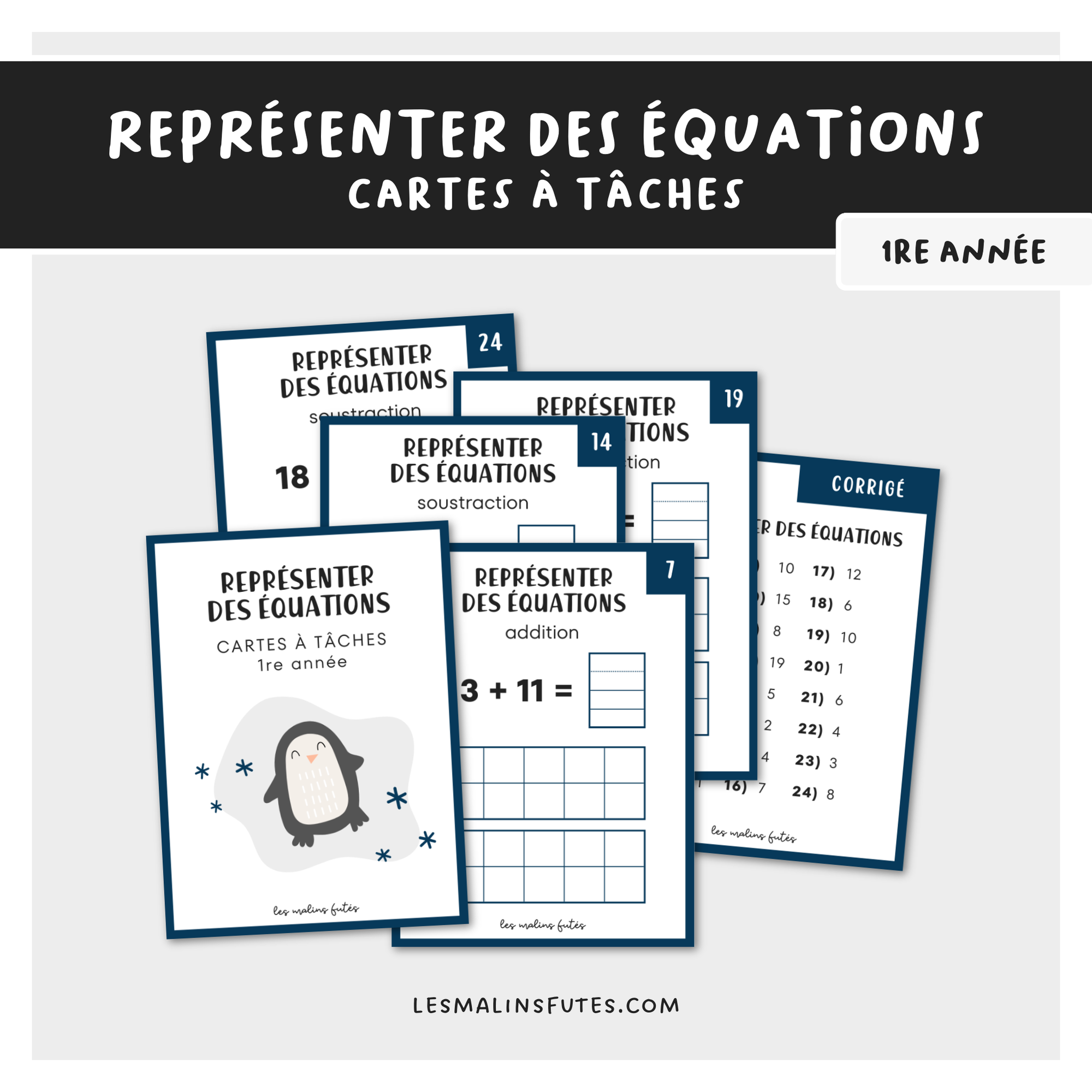 Représenter des équations pour les élèves de la 1re année. Les Malins Futés