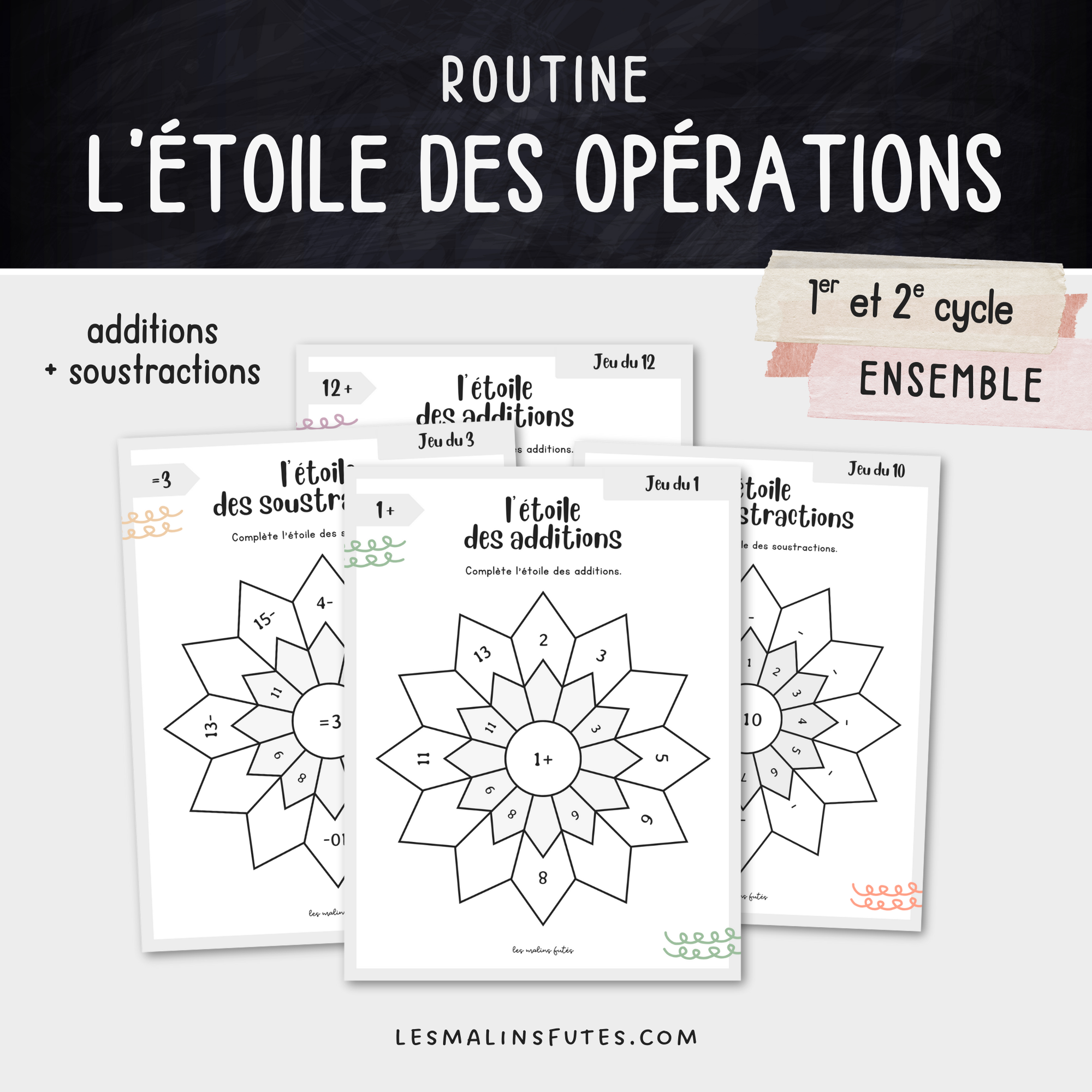 Ensemble L'étoile des opérations pour le 1er et le 2e cycle. Les Malins Futés