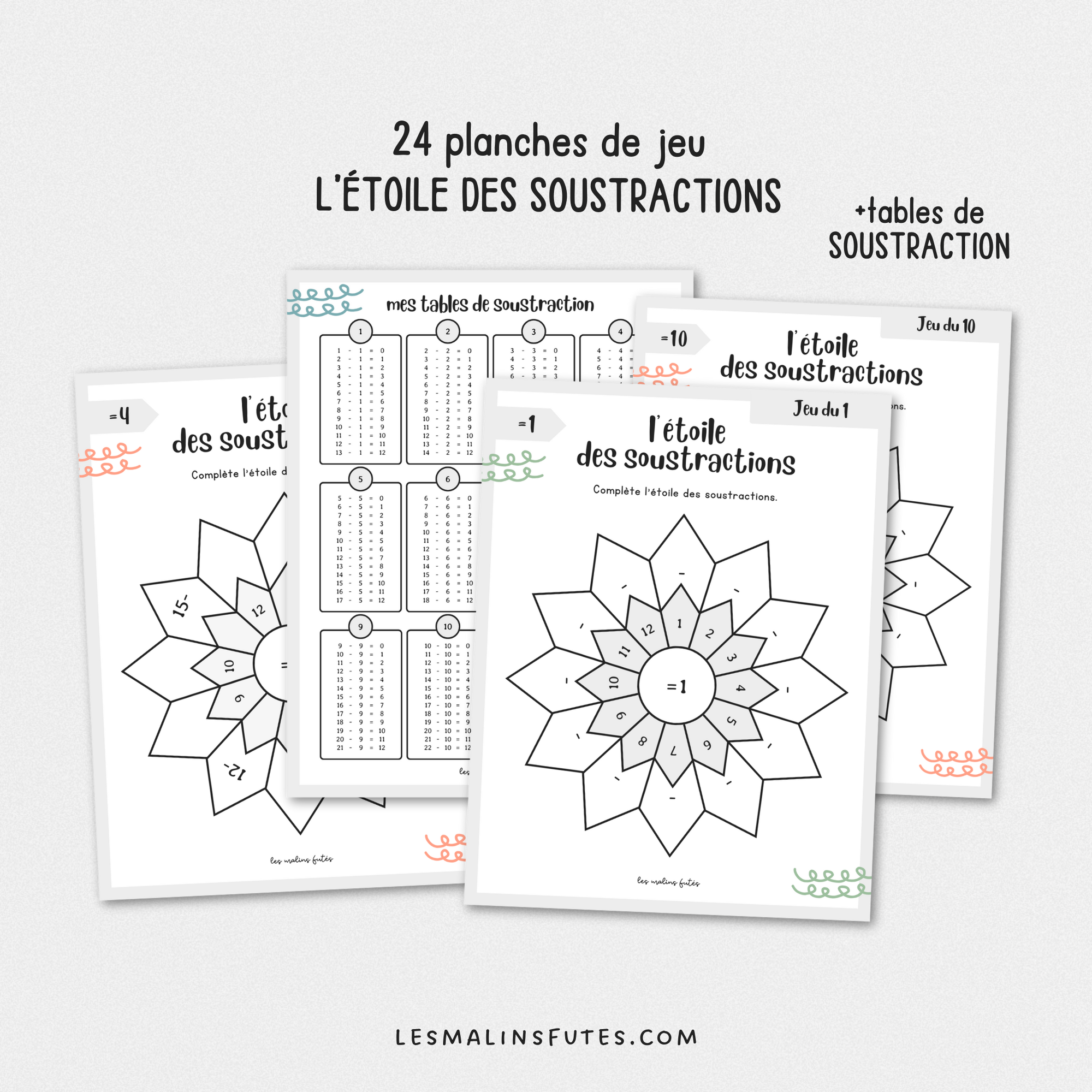 Ensemble L'étoile des opérations pour le 1er et le 2e cycle. Les Malins Futés