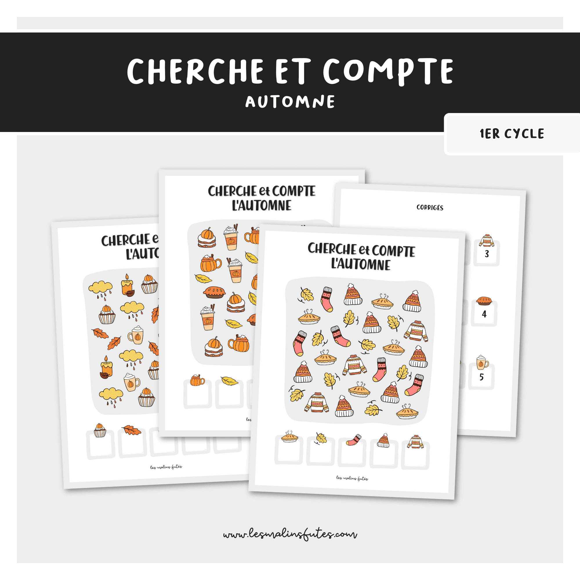 Cherche et compte l&#39;automne pour le 1er cycle. Les Malins Futés