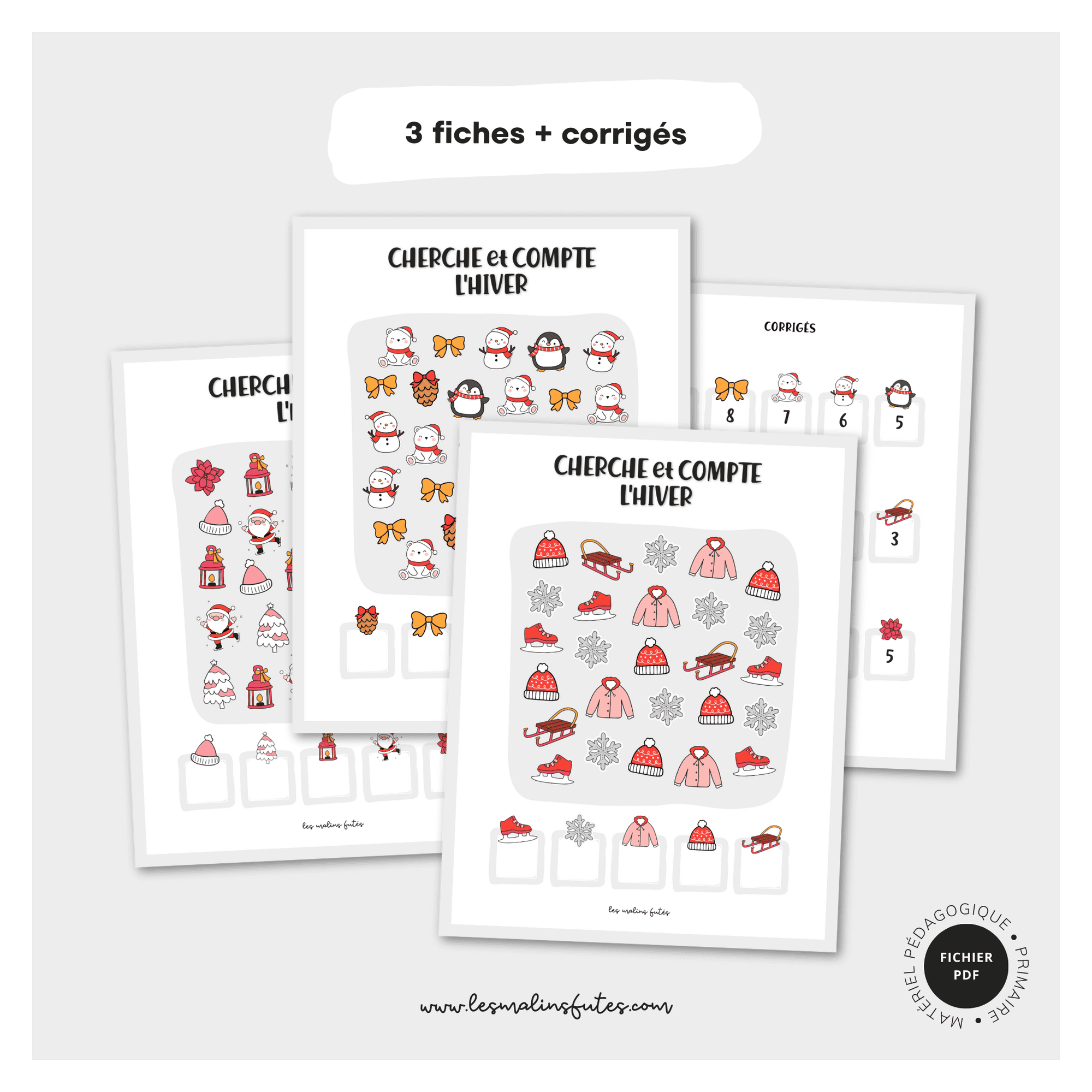 Cherche et compte l'hiver pour le 1er cycle. Les Malins Futés