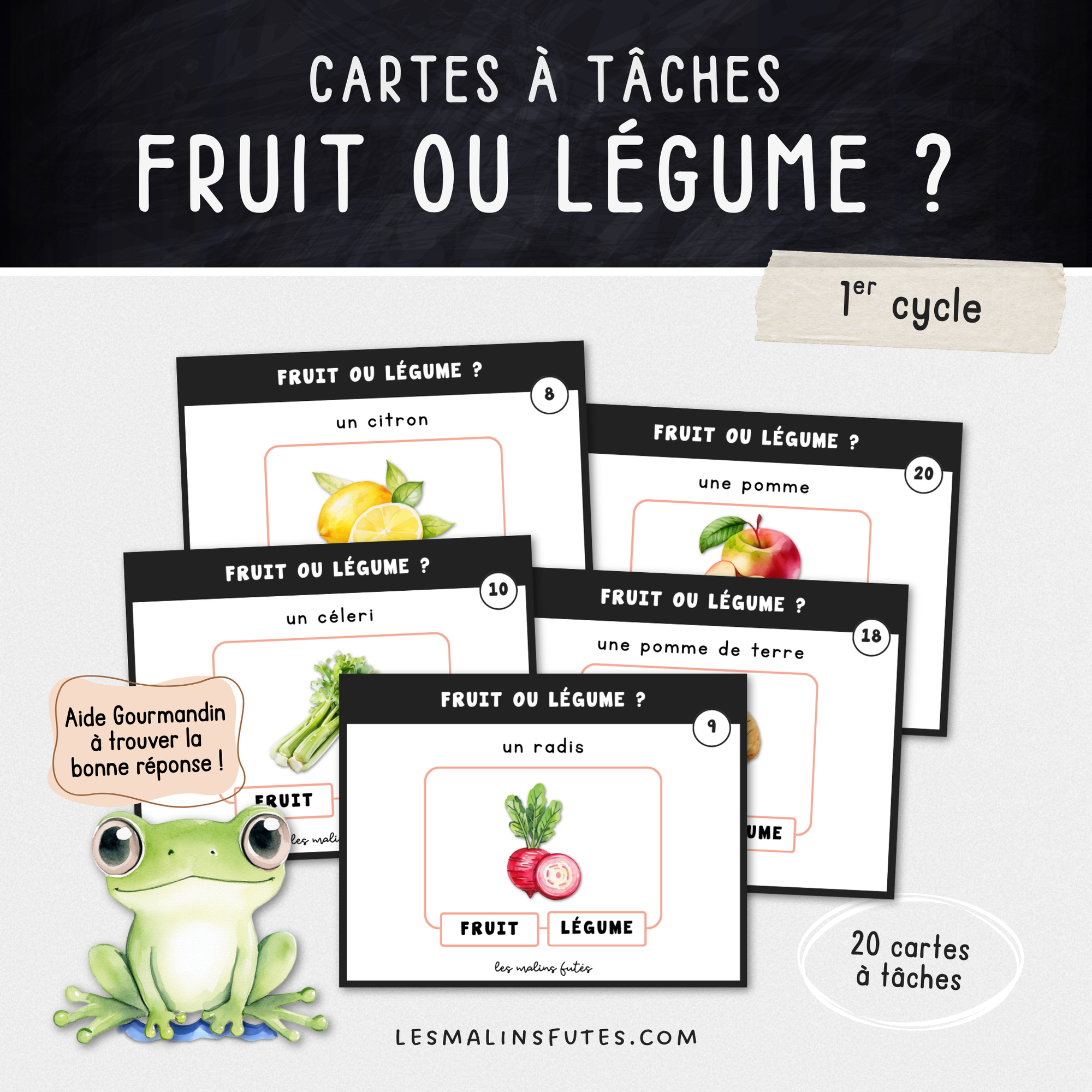 Cartes à tâches pour classifier les fruits et les légumes, 1er cycle du primaire - Les Malins Futés