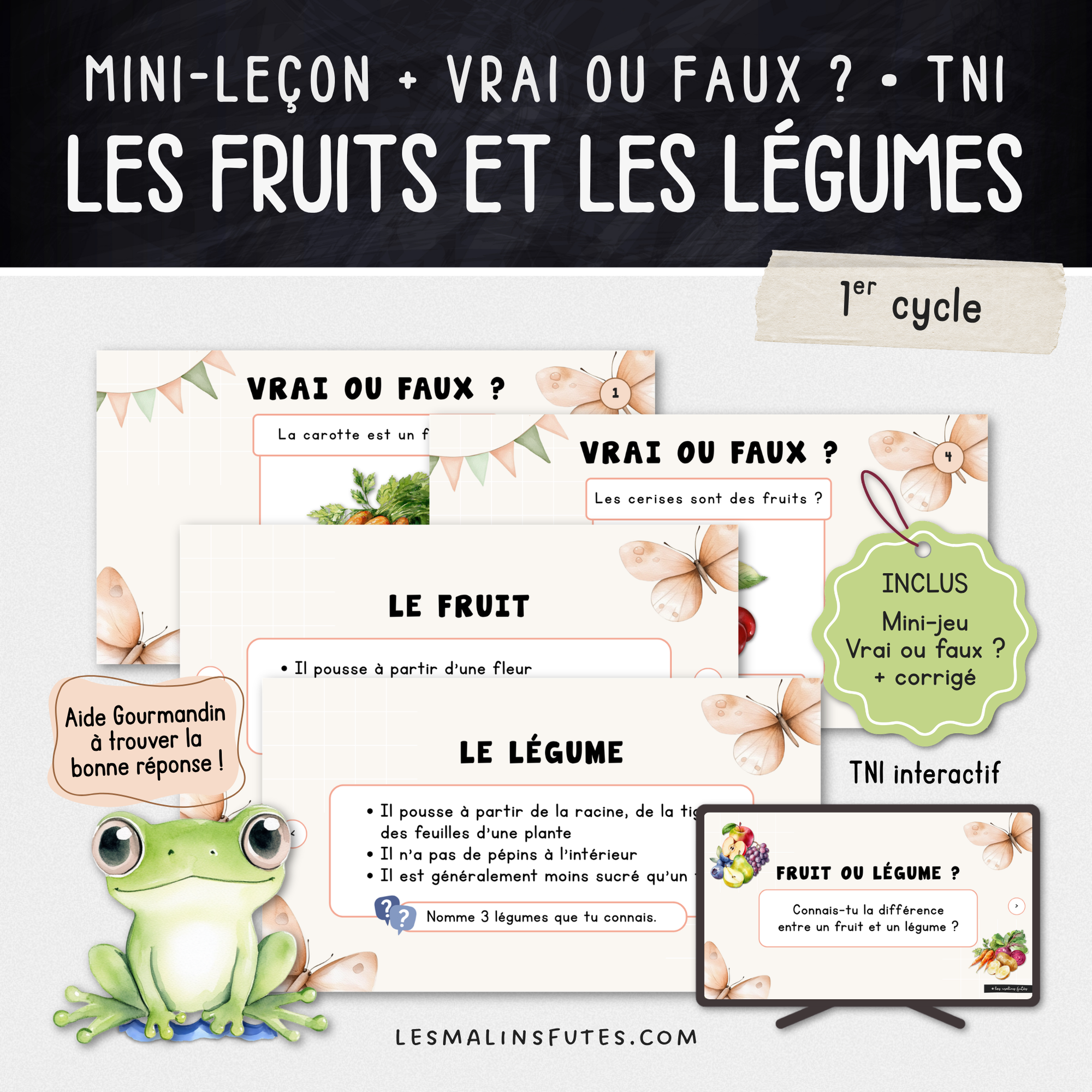 Mini-leçon interactive sur les fruits et les légumes, 1er cycle du primaire - Les Malins Futés
