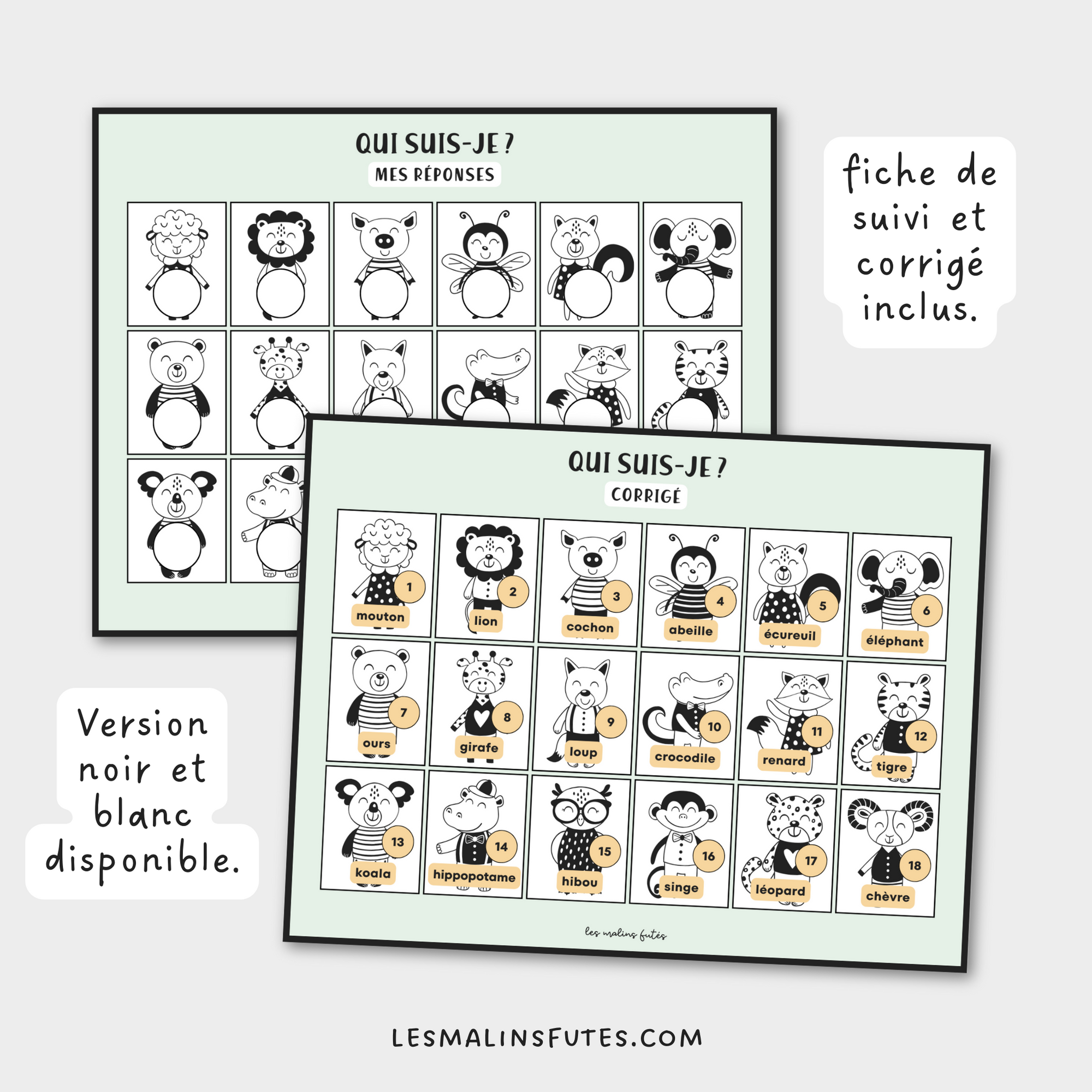 Qui suis-je ? Les animaux pour le 1er cycle. Lecture, écriture, compréhension de texte et inférence. Les Malins Futés