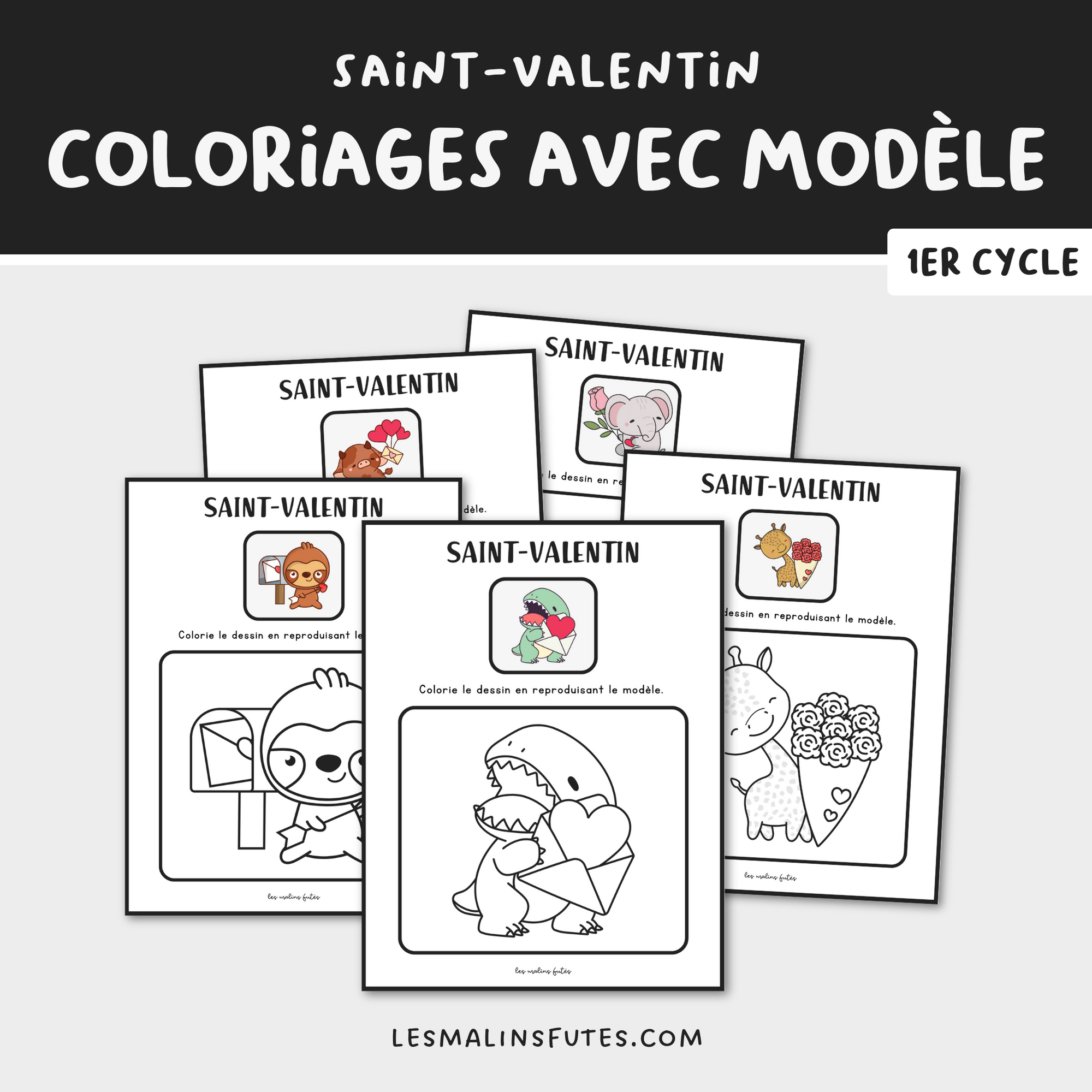 10 coloriages avec modèle pour le 1er cycle à l'occasion de la Saint-Valentin. Les Malins Futés