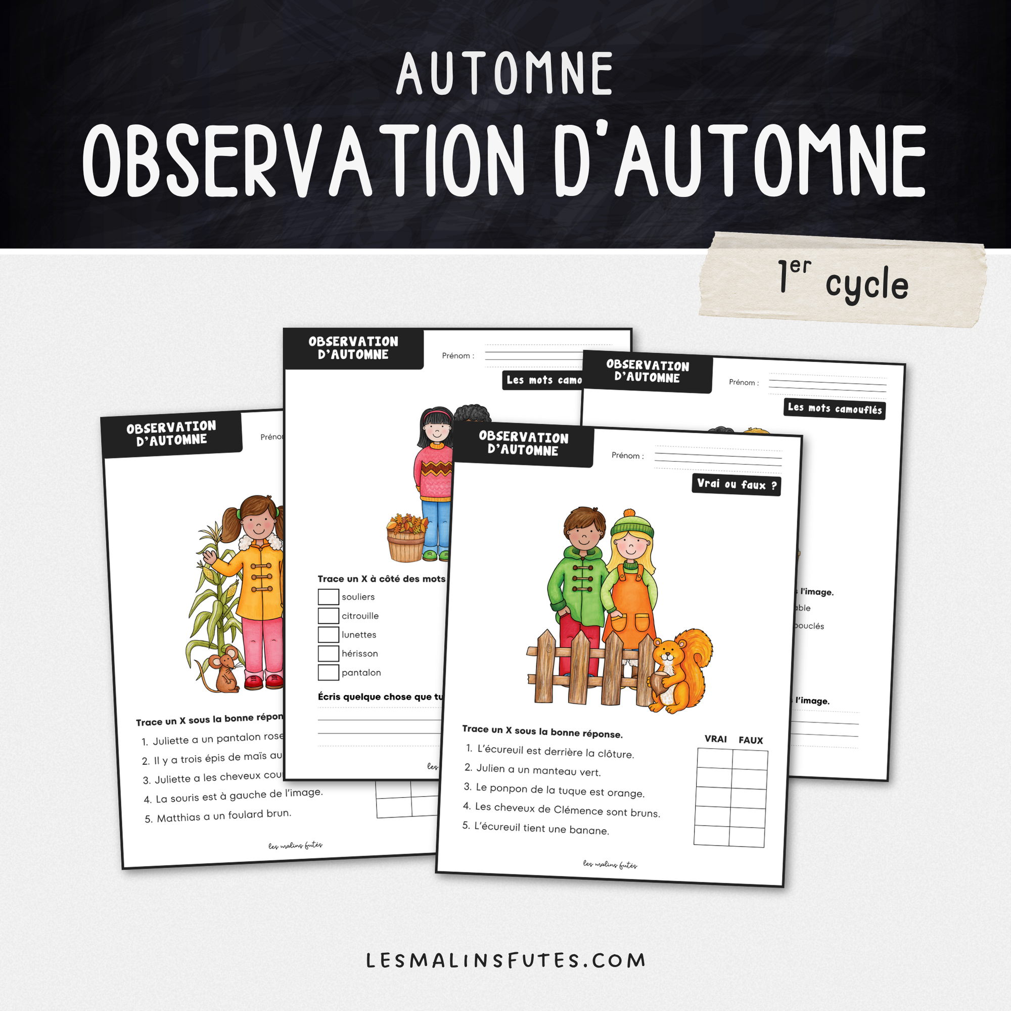 2 ateliers pour la compréhension de texte sur le thème de l'automne au 1er cycle. Les Malins Futés